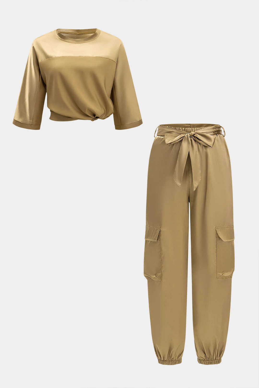 Satin Tank Top and Tie-Up Pocket Trousers Outfit Set