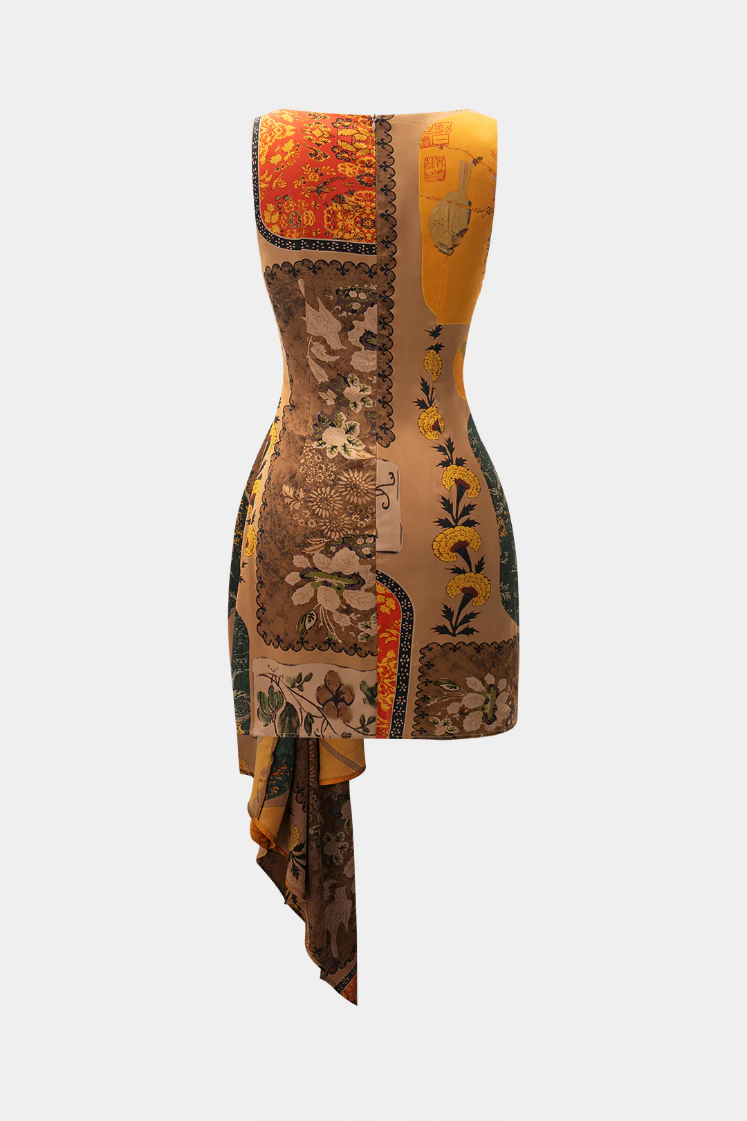 Floral Print Tie Front Zipper Sleeveless Mini Dress