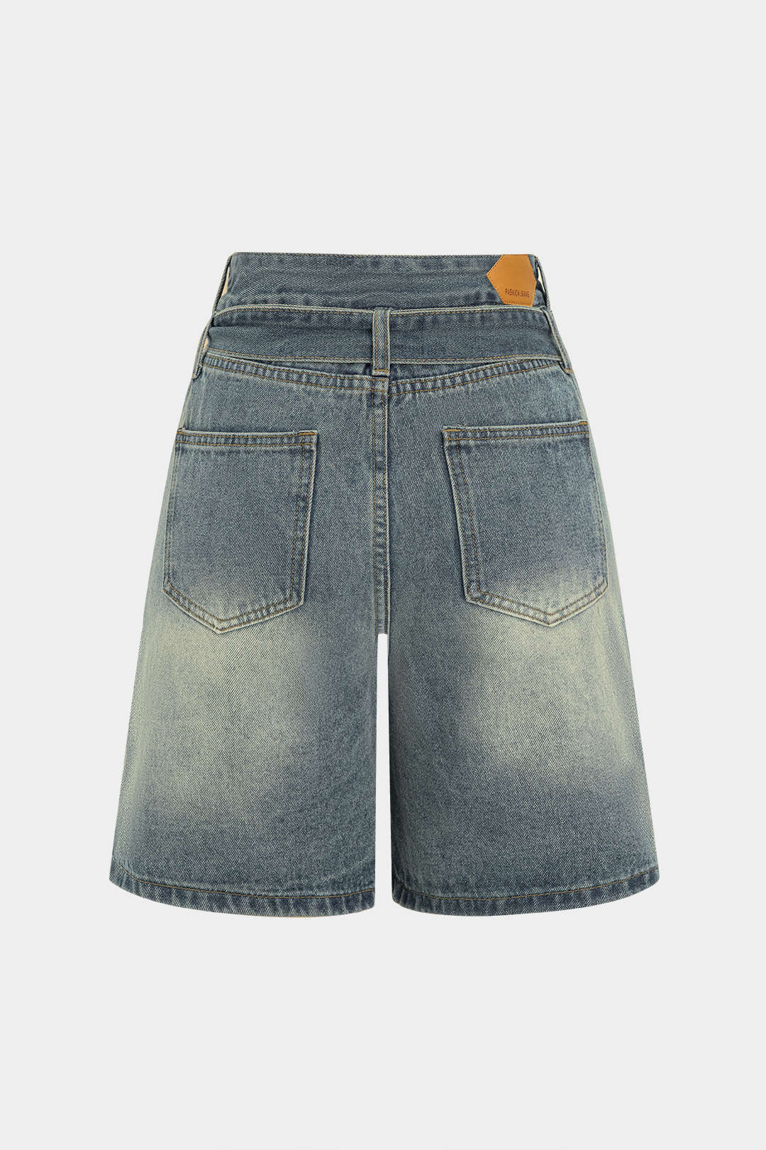 Denim Pocket Belt Asymmetrical Short Shorts