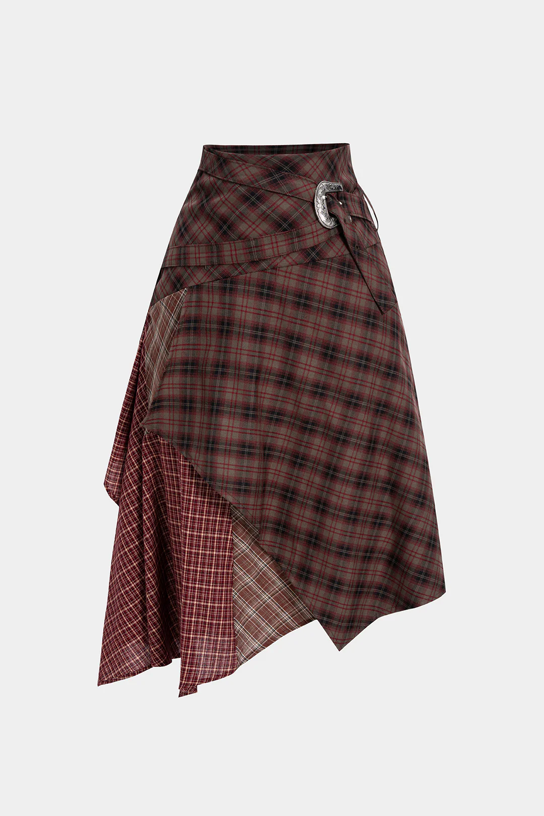 Plaid Print High Waist Irrgular Patchwork Skirt