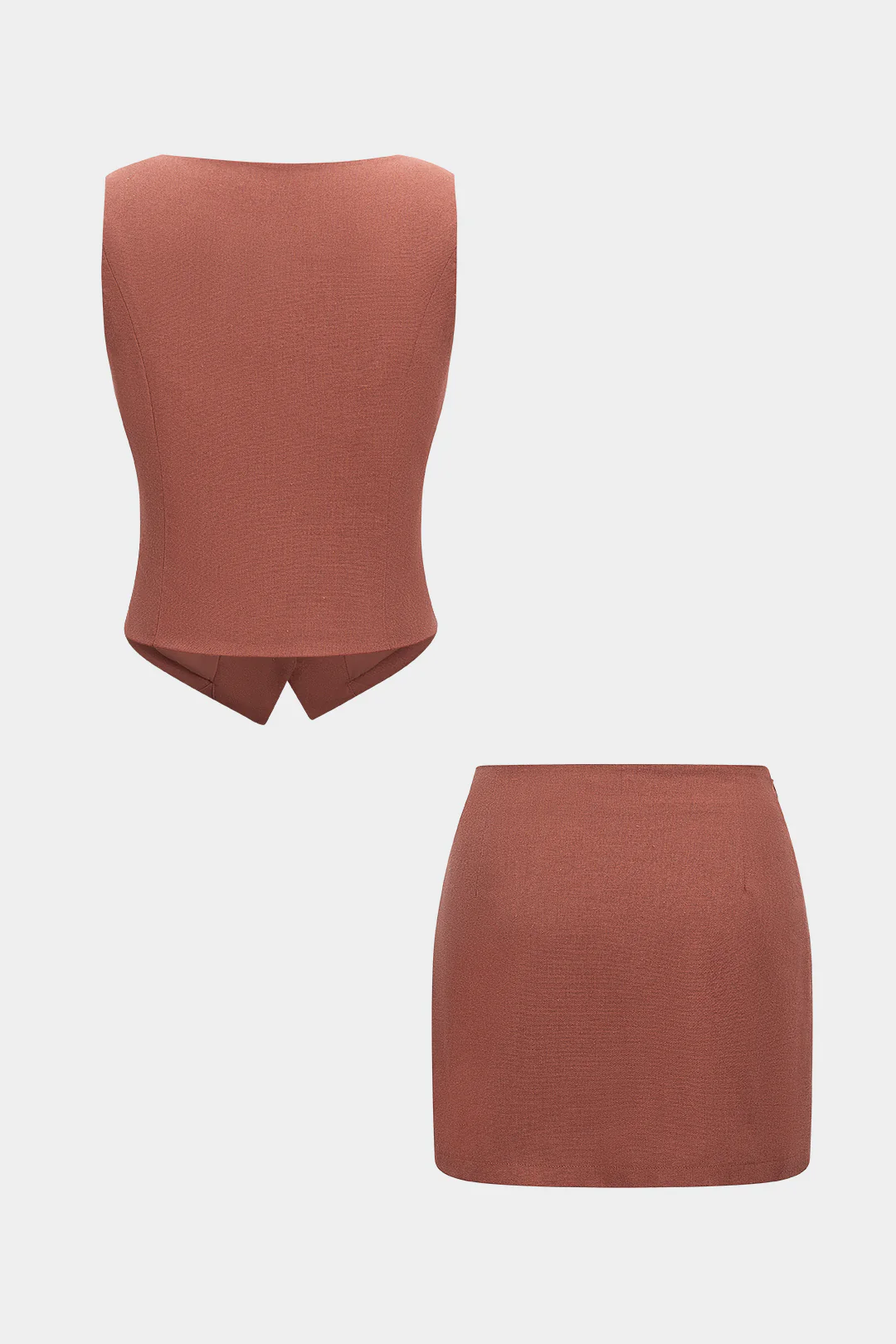 Linen V-Neck Button Vest And Low Waist Skirt Set