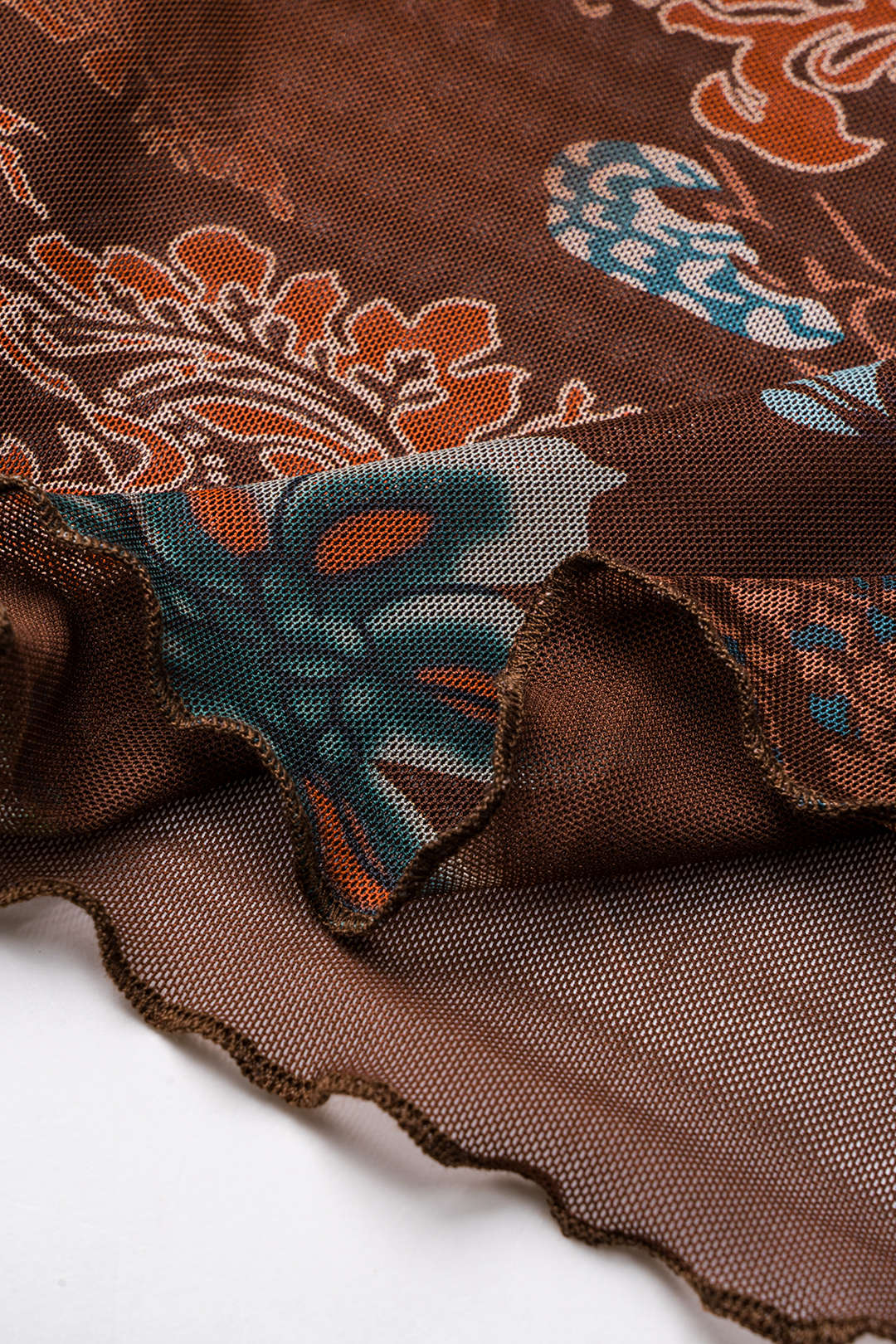 Contrasting Retro Pattern Mesh Tie-Knot Slip Cami Top