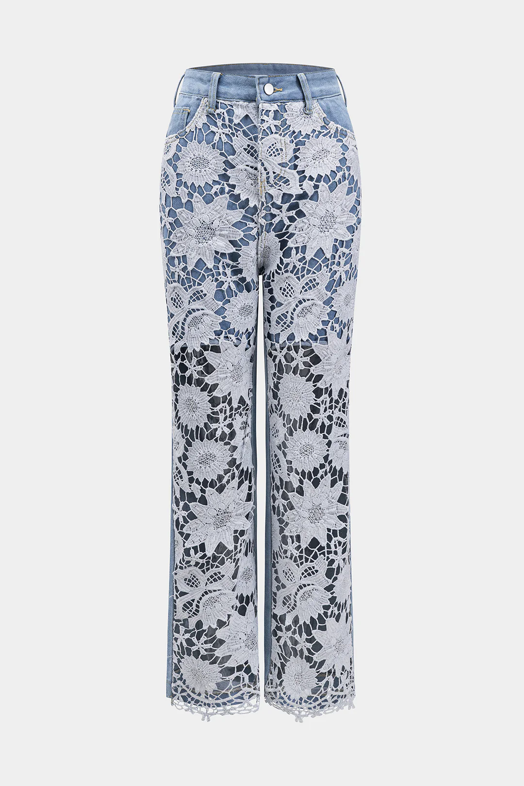 Denim Embroidery Patchwork Cut-Out Pocket Jeans