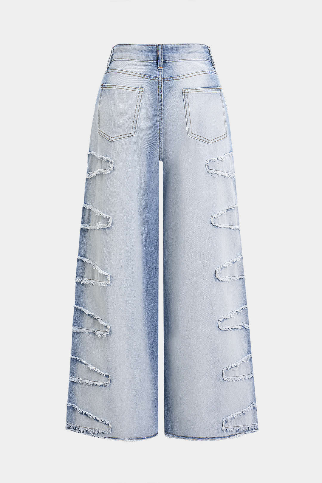Denim Zipper Frayed Wide Leg Jeans