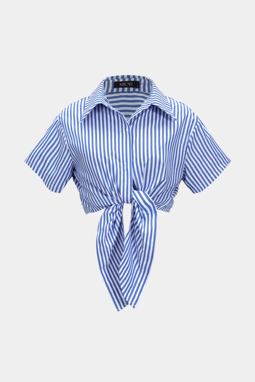 Striped Print Tie-Front Short-Sleeve Top