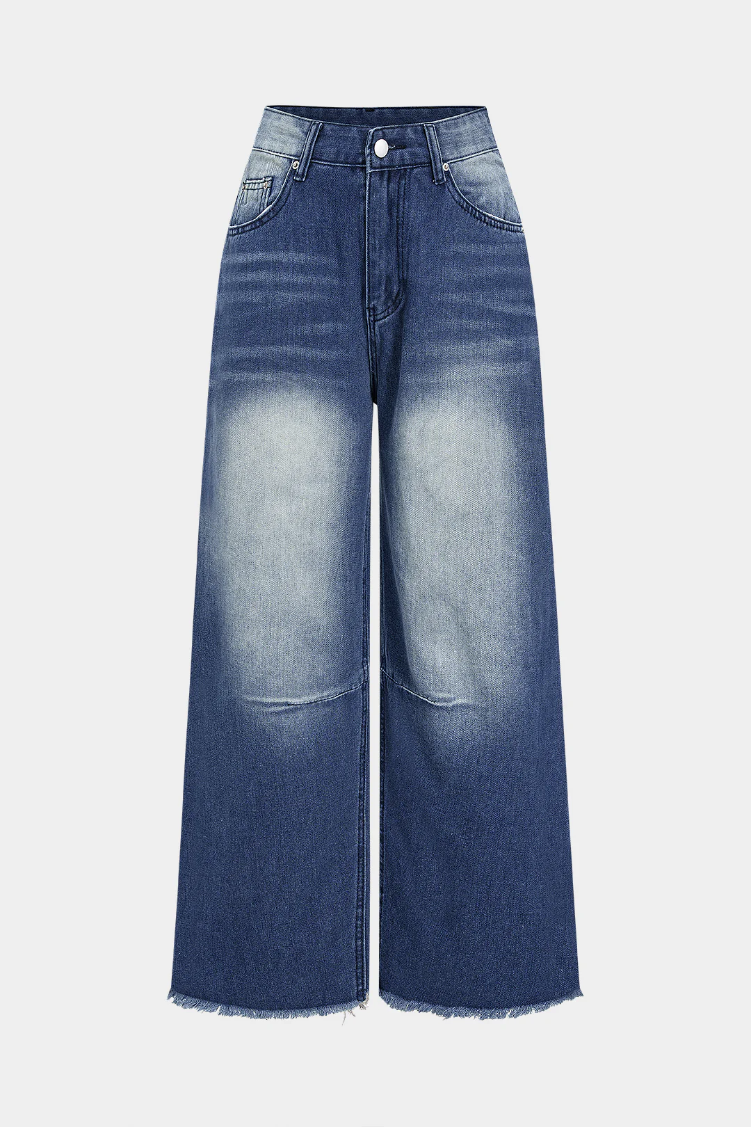 Washed Frayed Wide Leg Denim Jeans