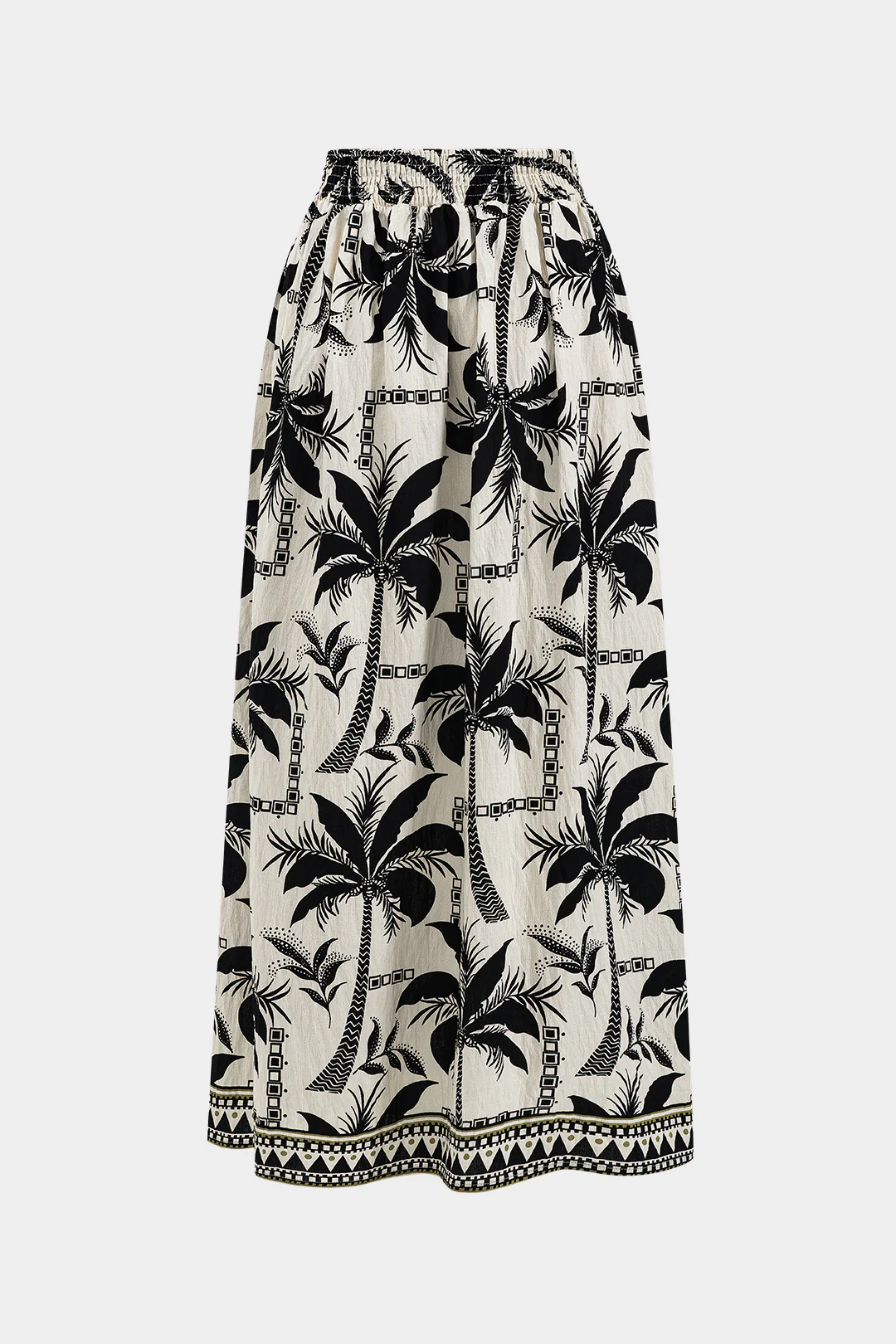 Coconut Palm Geometric Print Elastic Waist Skirt