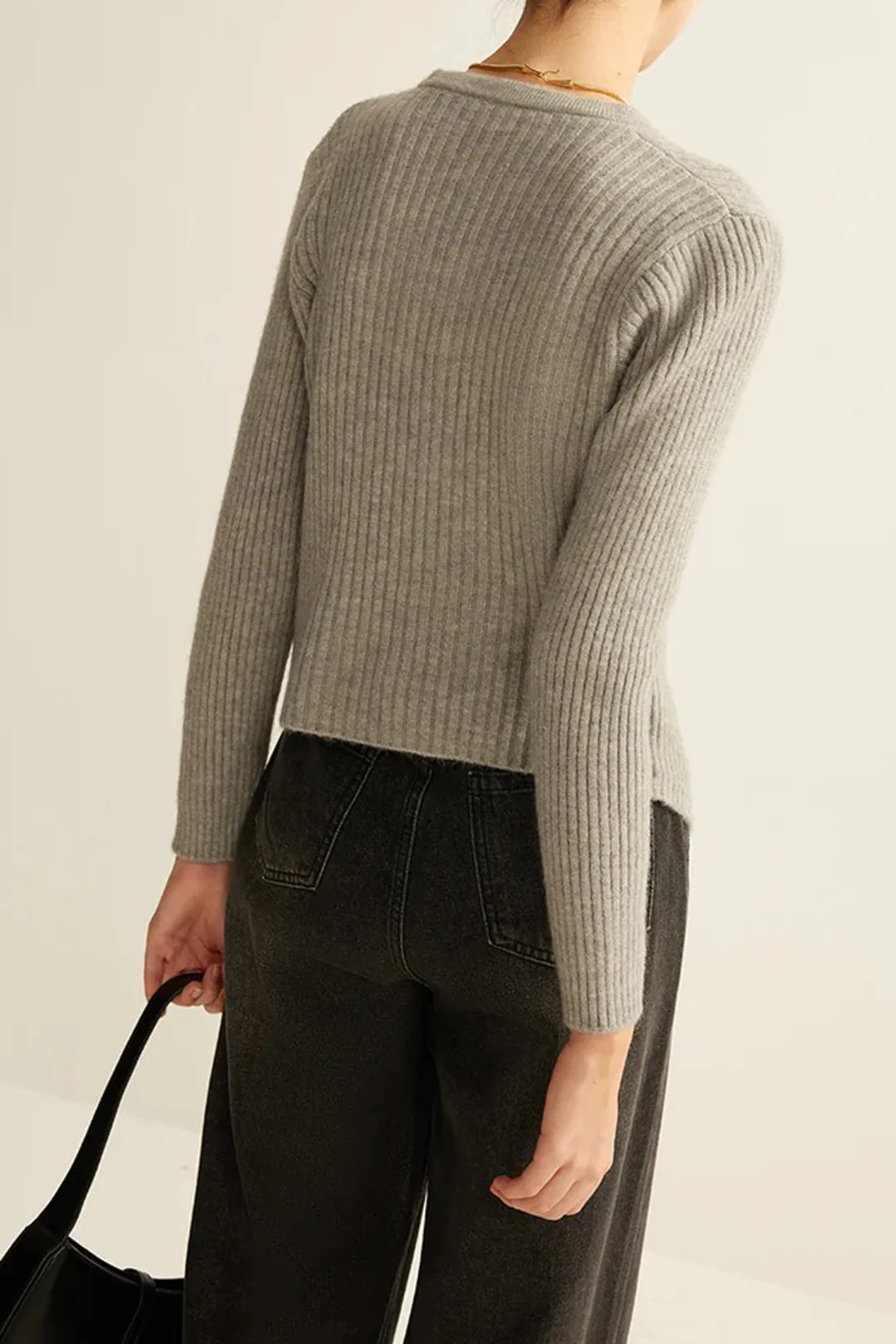 Ribbed Knit Button-Up Long Sleeve Top