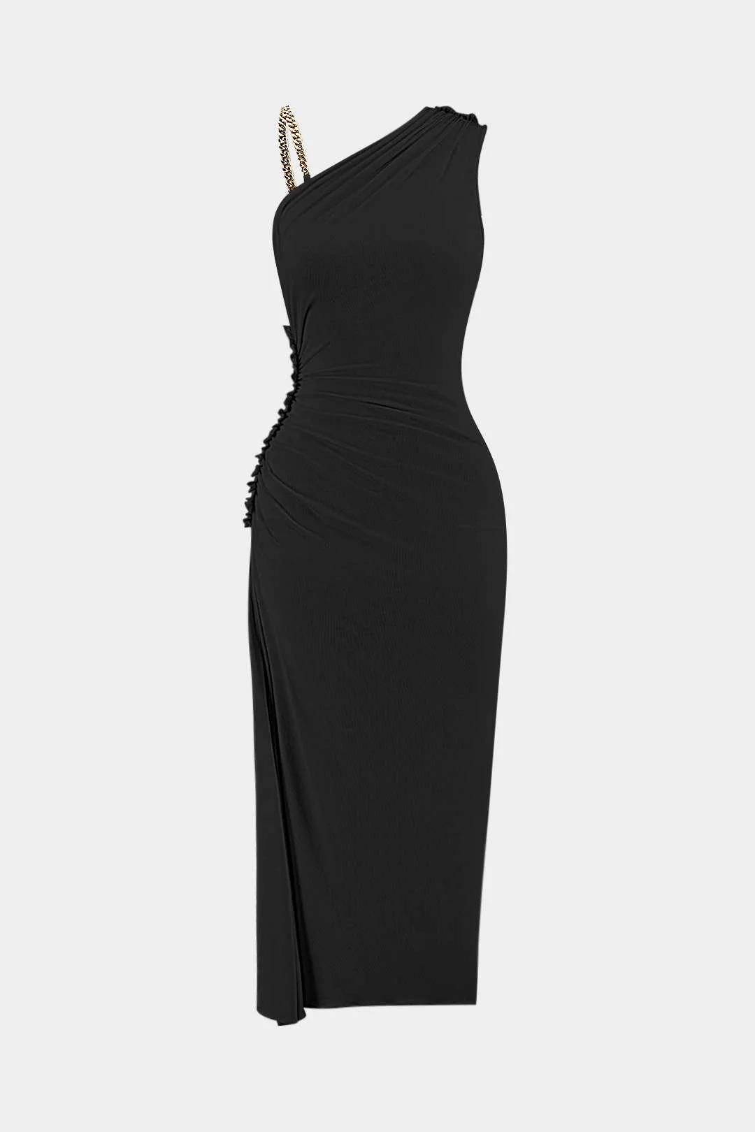 Ruched Asymmetrical Twist Knot Slit Sleeveless Maxi Dress