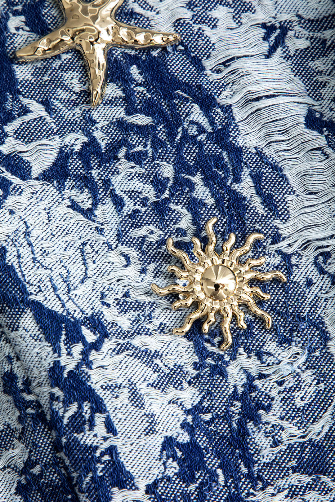 Floral Pattern Buttoned Denim Dress