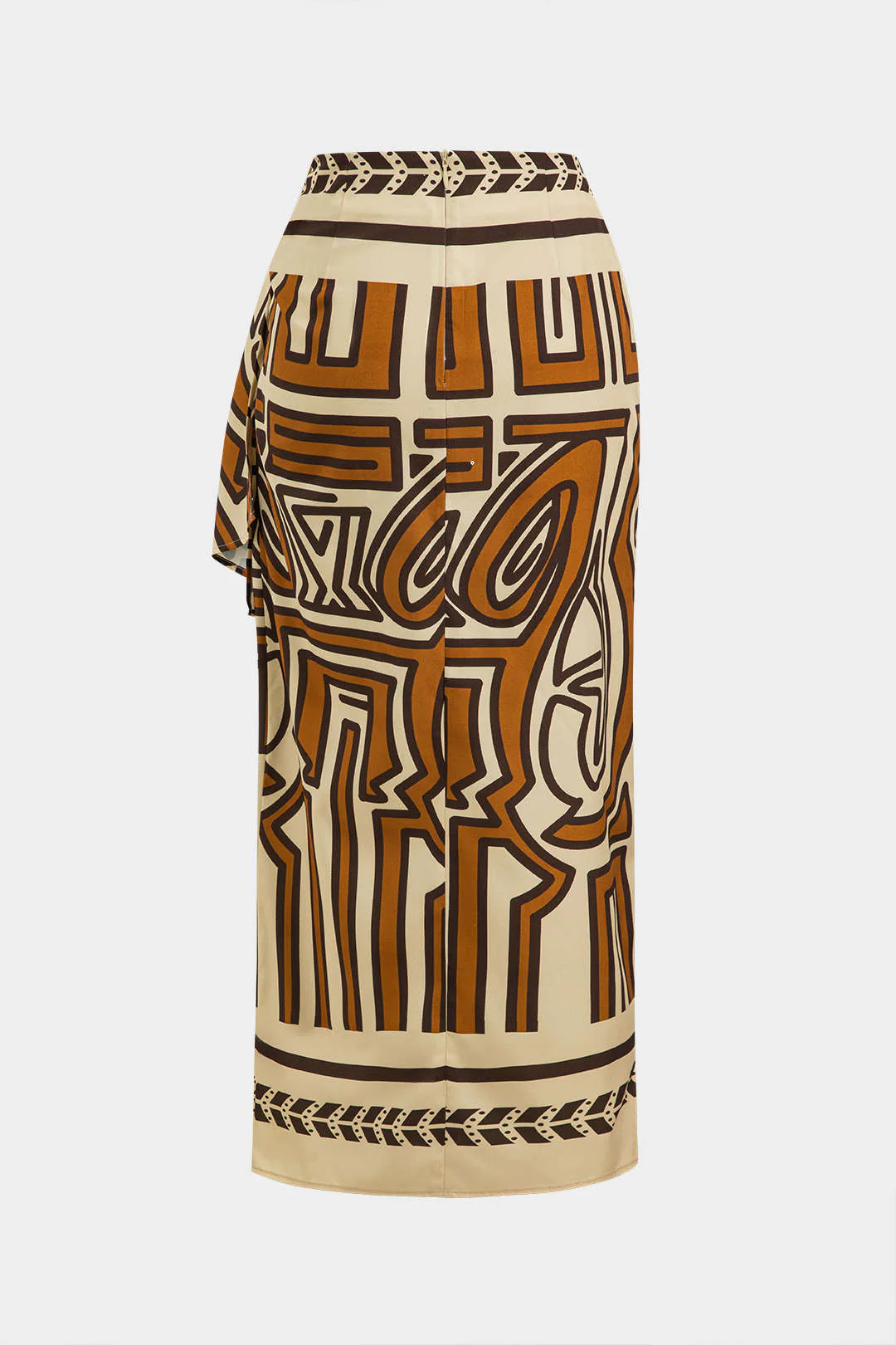 Abstract Geometric Print Ruched Tie-Front Twist Knot Zipper Skirt