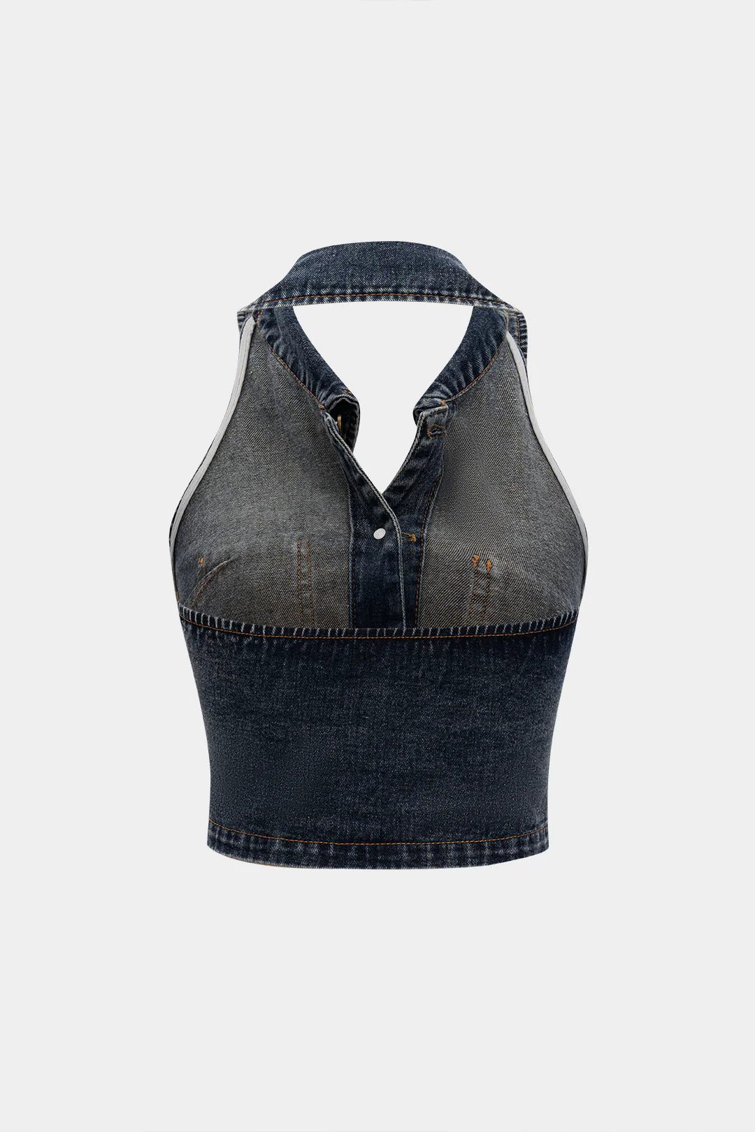 Denim Halter Neck Button Pocket Sleeveless Crop Top
