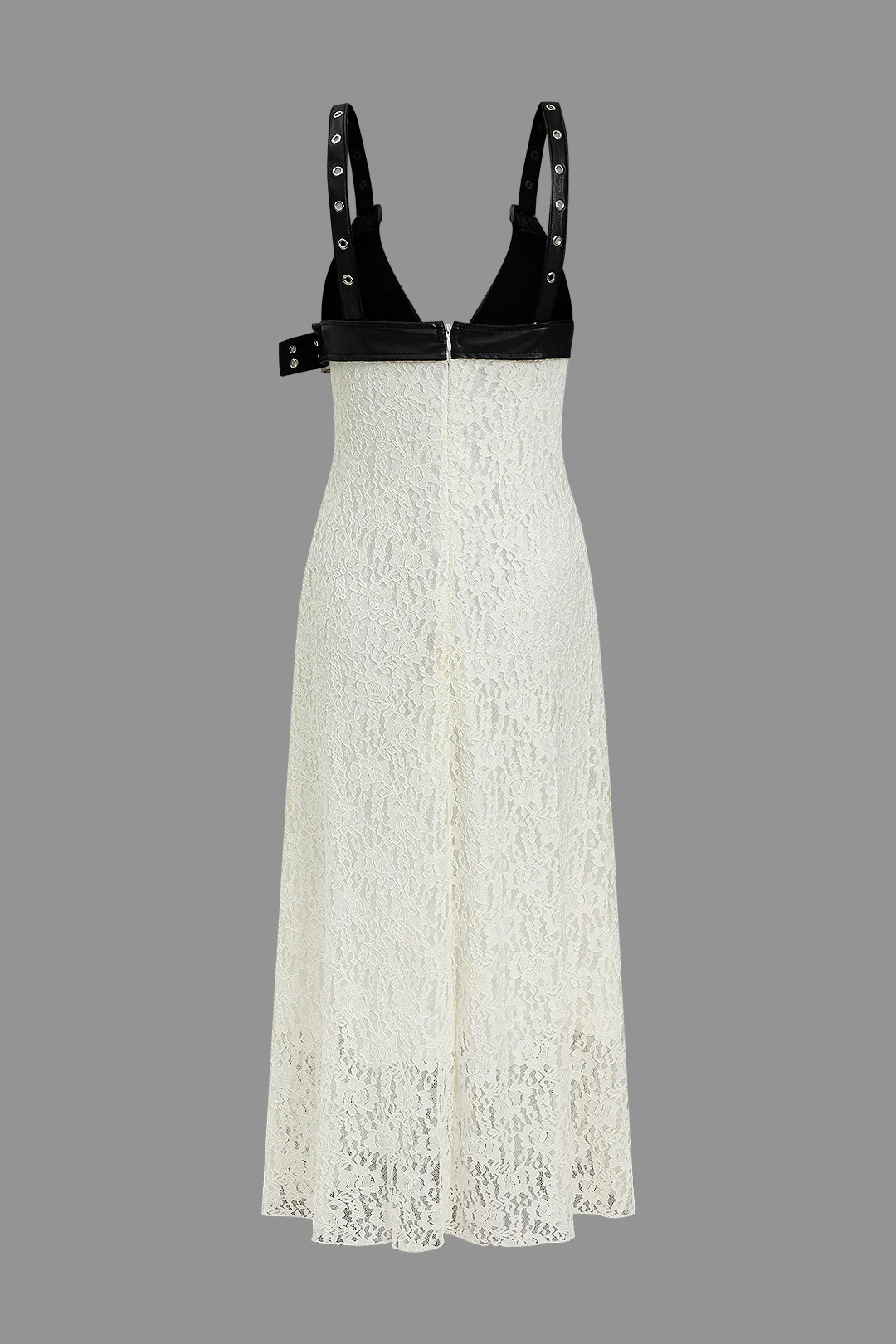 Faux Leather Backless Patchwork Midi Dress