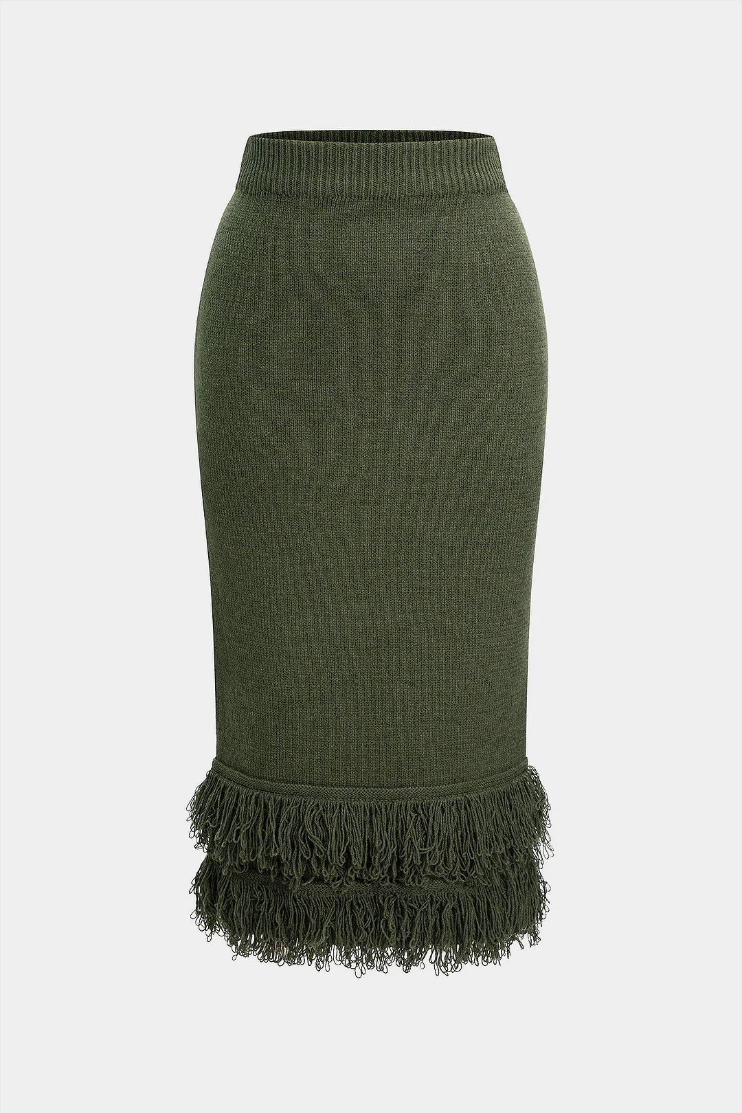 Knit High-Waisted Fringe-Trimmed Skirt