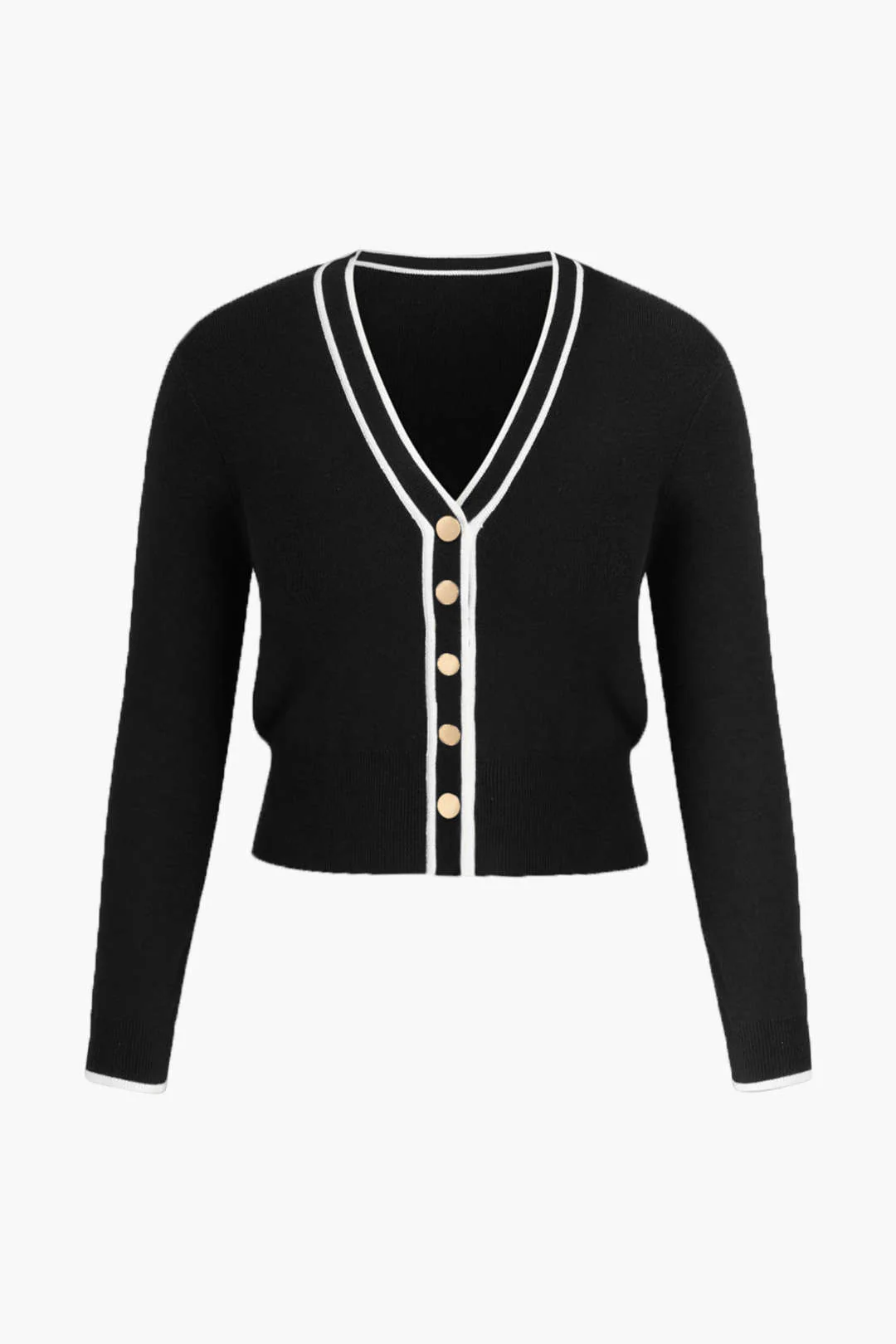 Plus Size Knitted V-Neck Buttoned Long-Sleeve Top