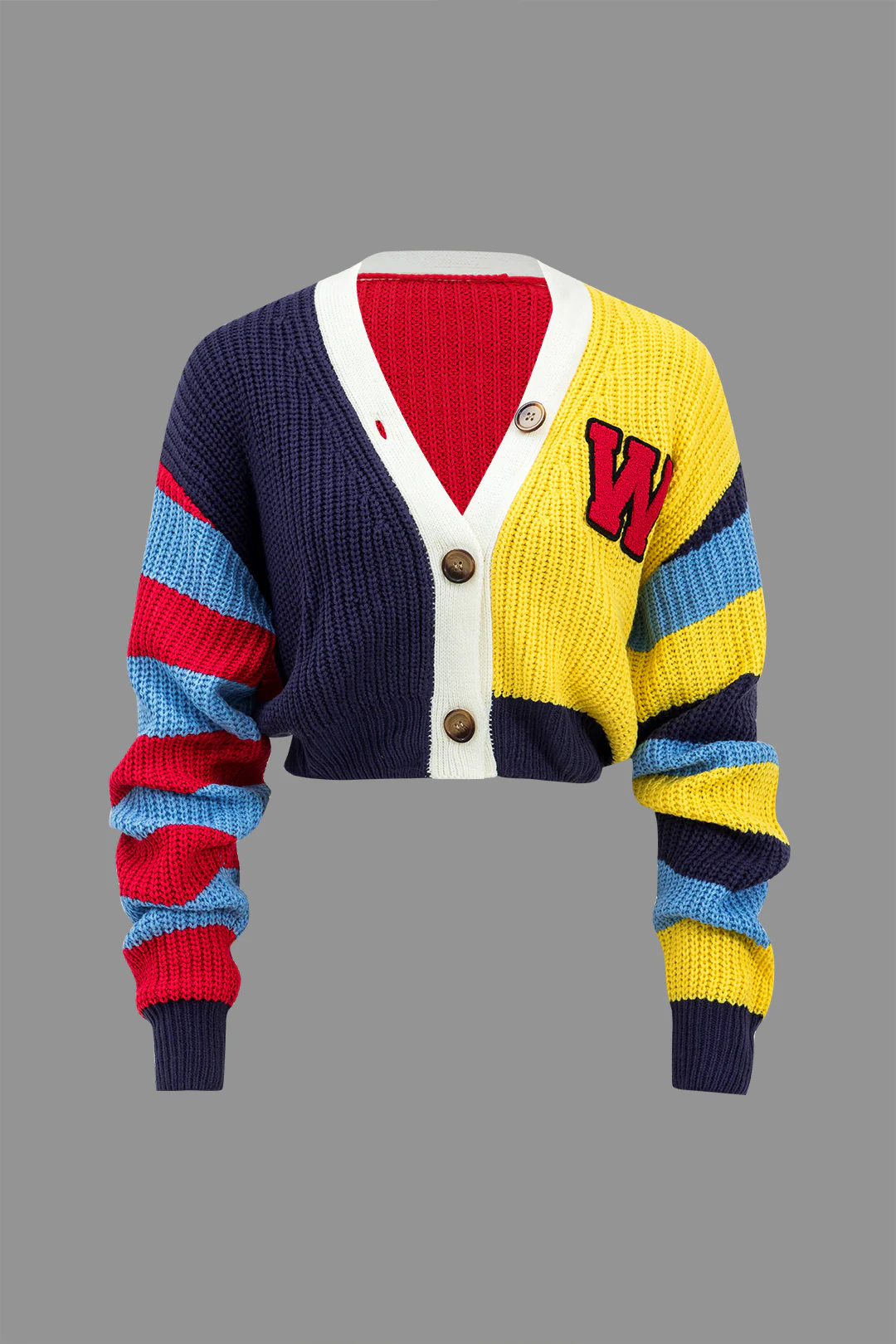 Contrasting Knit Buttoned Long Sleeve Top