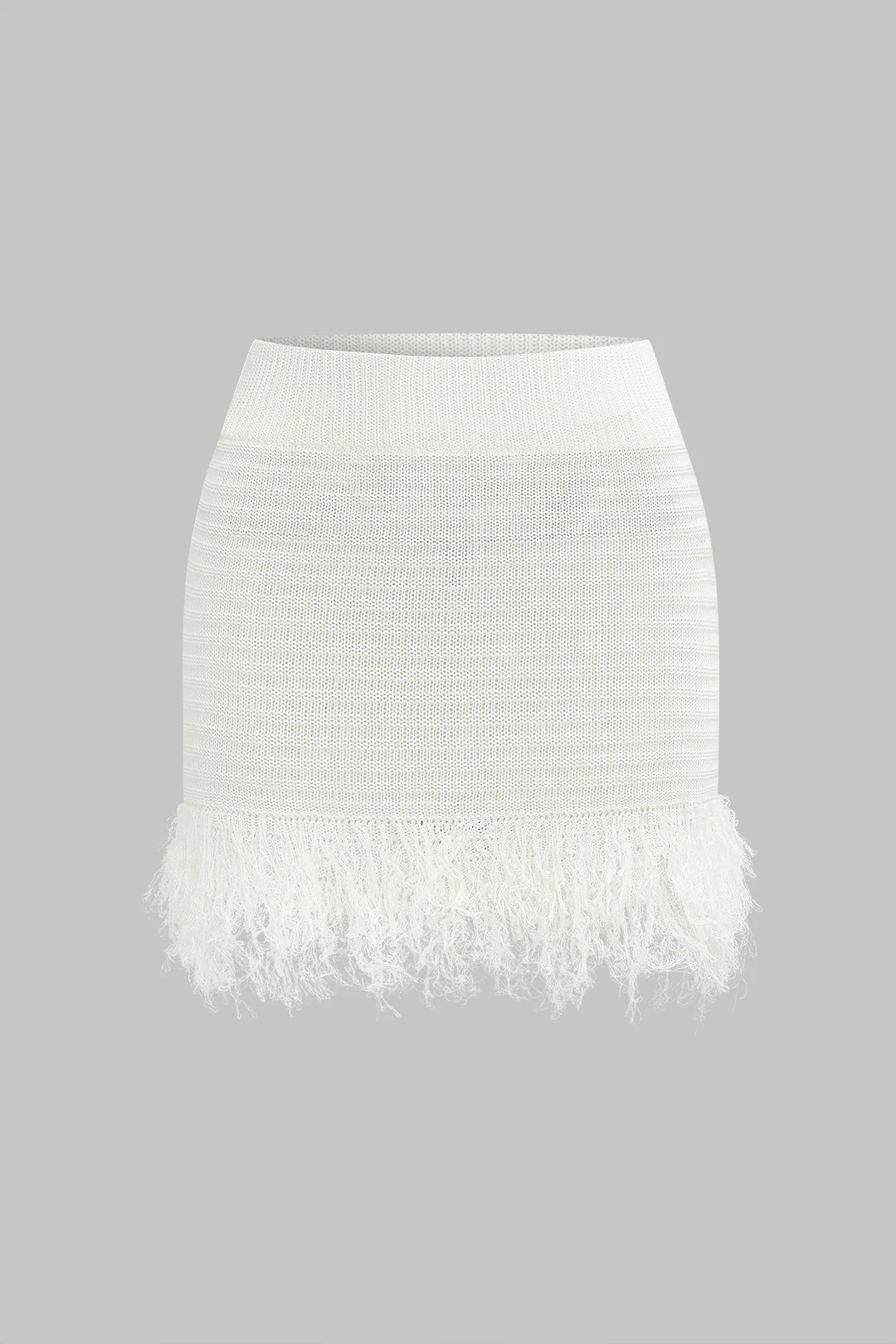 Knit Fringed Hollow-Out Skirt