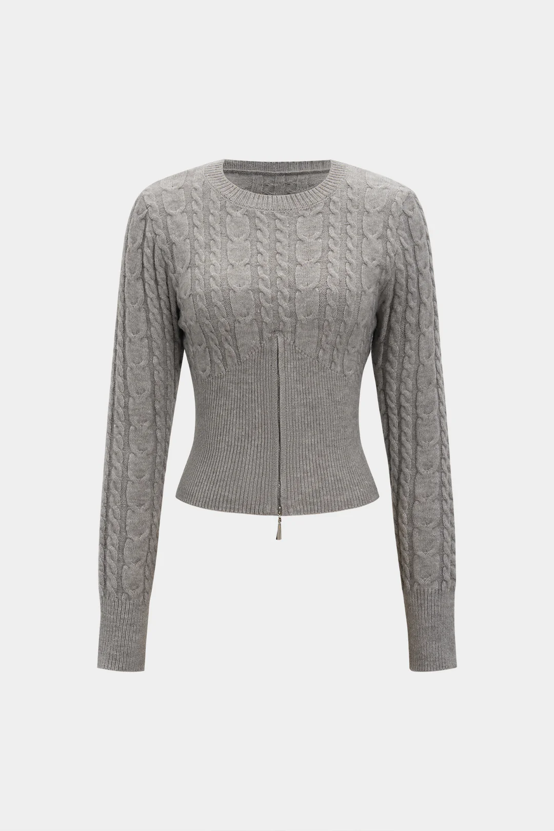 Cable Knit Zipper Long-Sleeve Top