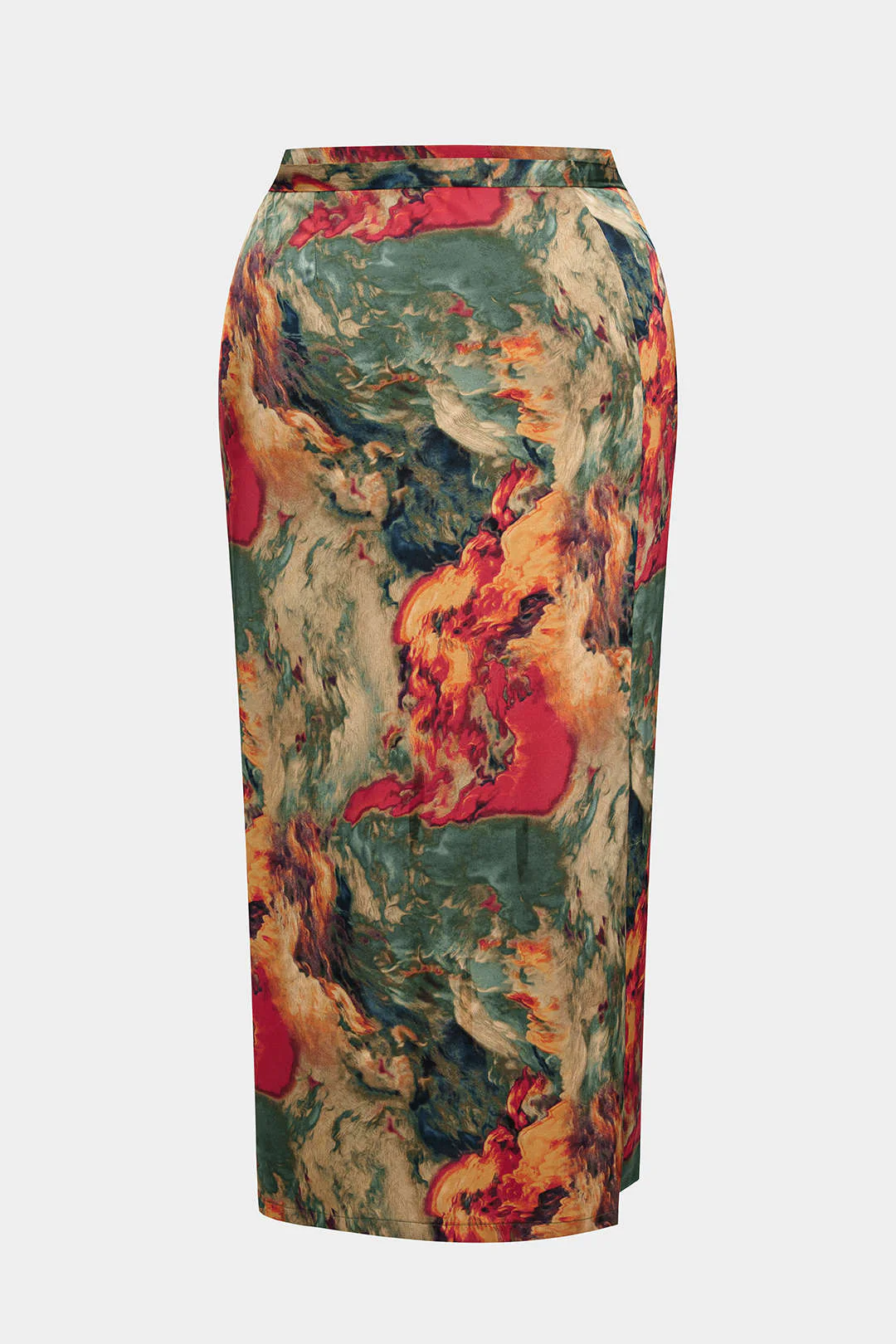 Plus Size Abstract Print Satin Tie Front Skirt