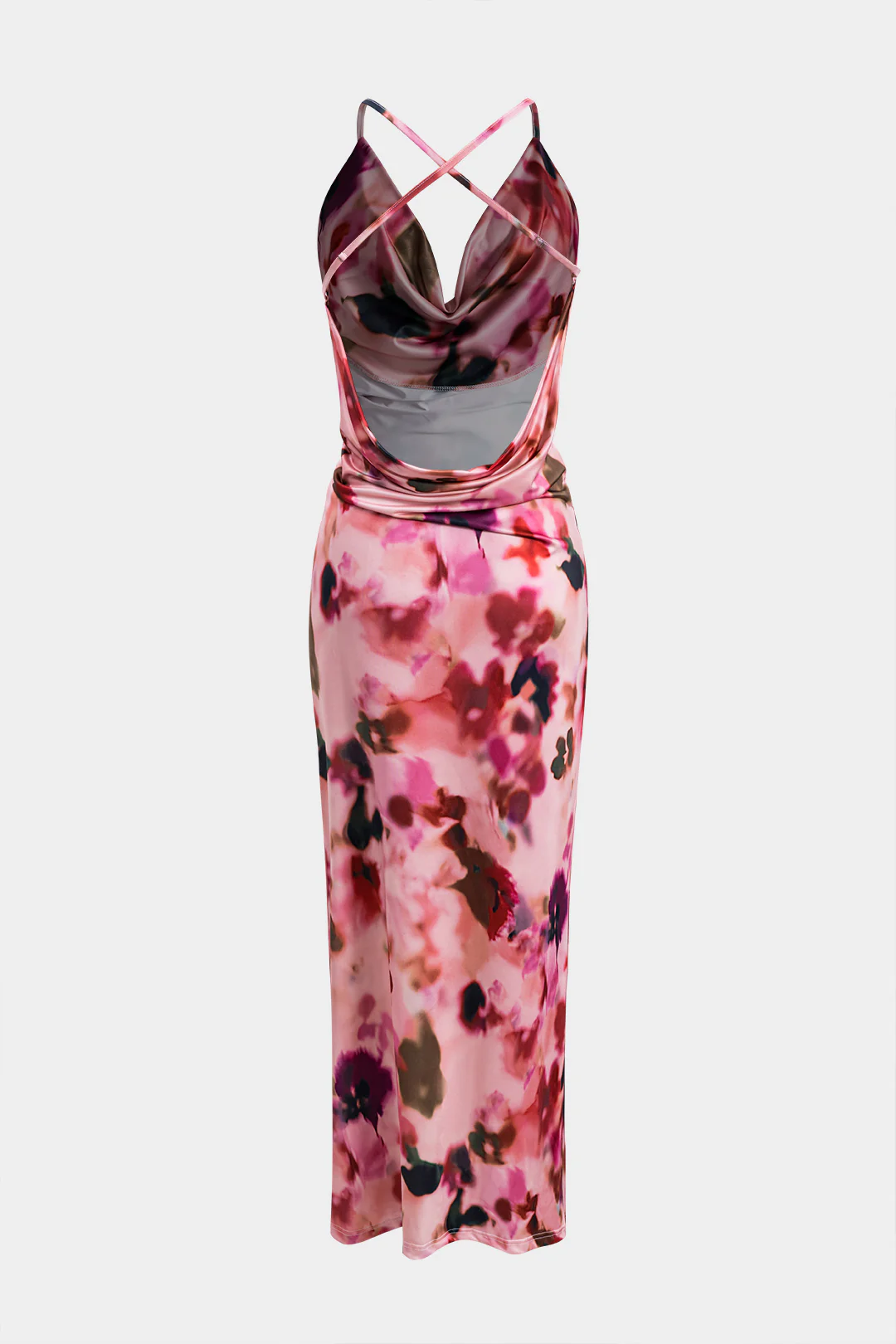 Contrast Print Backless Slip Sleeveless Maxi Dress