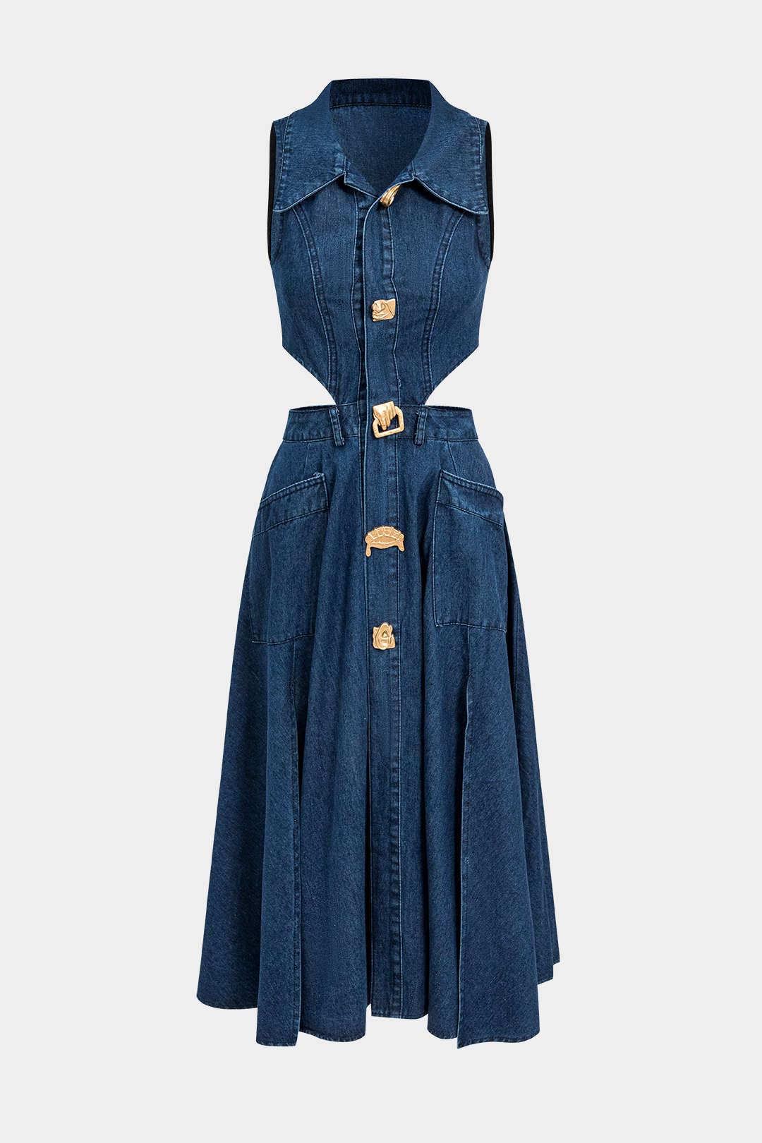 Denim Button Cut-Out Dress