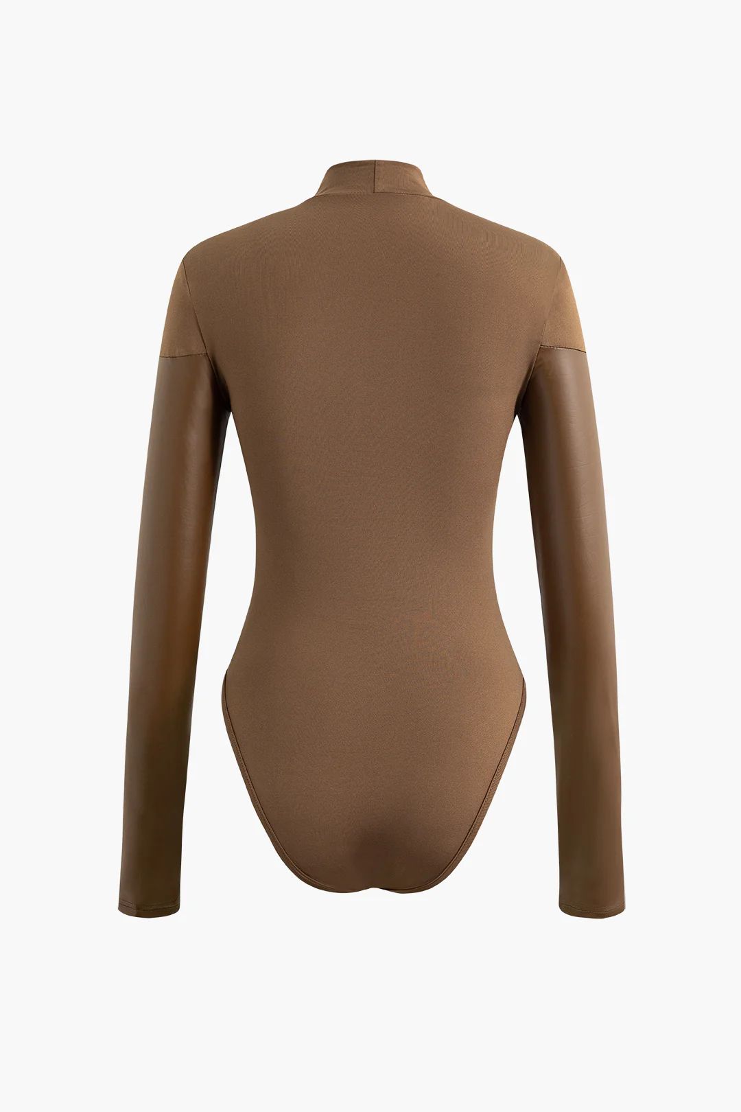 Mock Neck Faux Leather Panel Long Sleeve Bodysuit