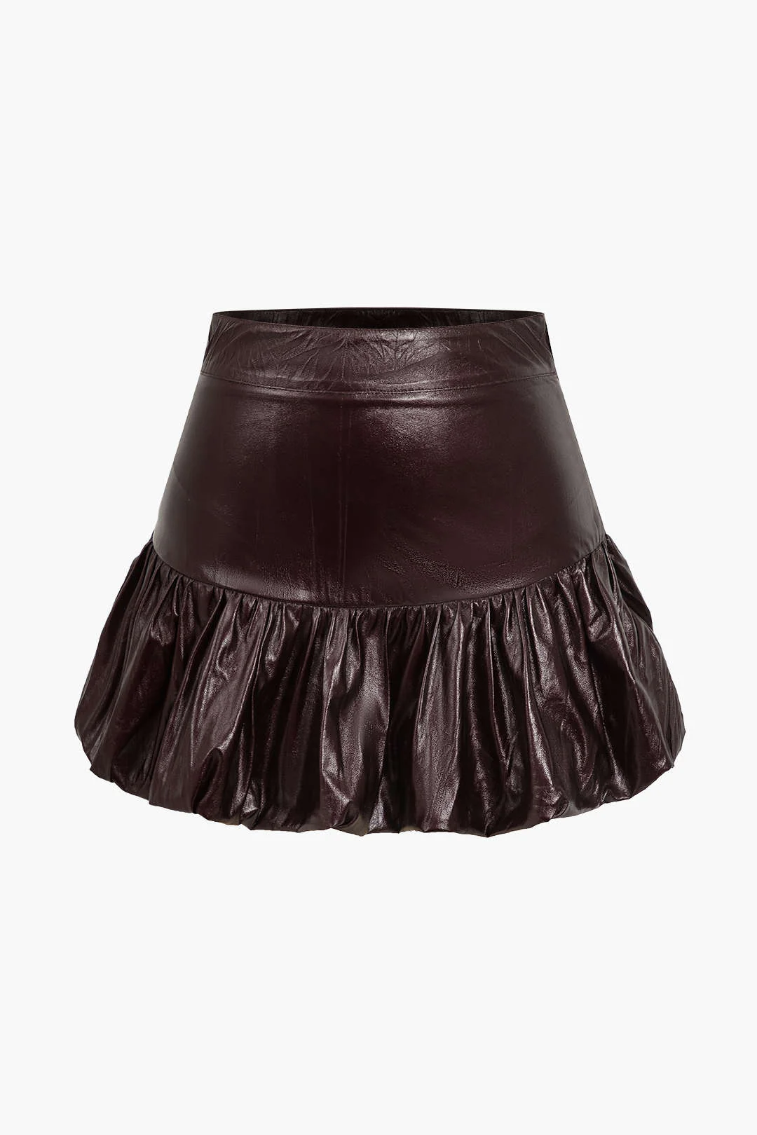 Solid Faux Leather Gathered Skirt