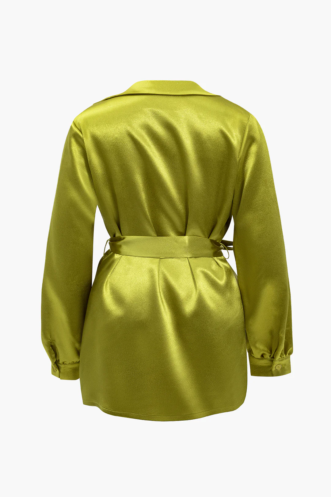 Plus Size Satin Tie Front Long Sleeve Mini Dress