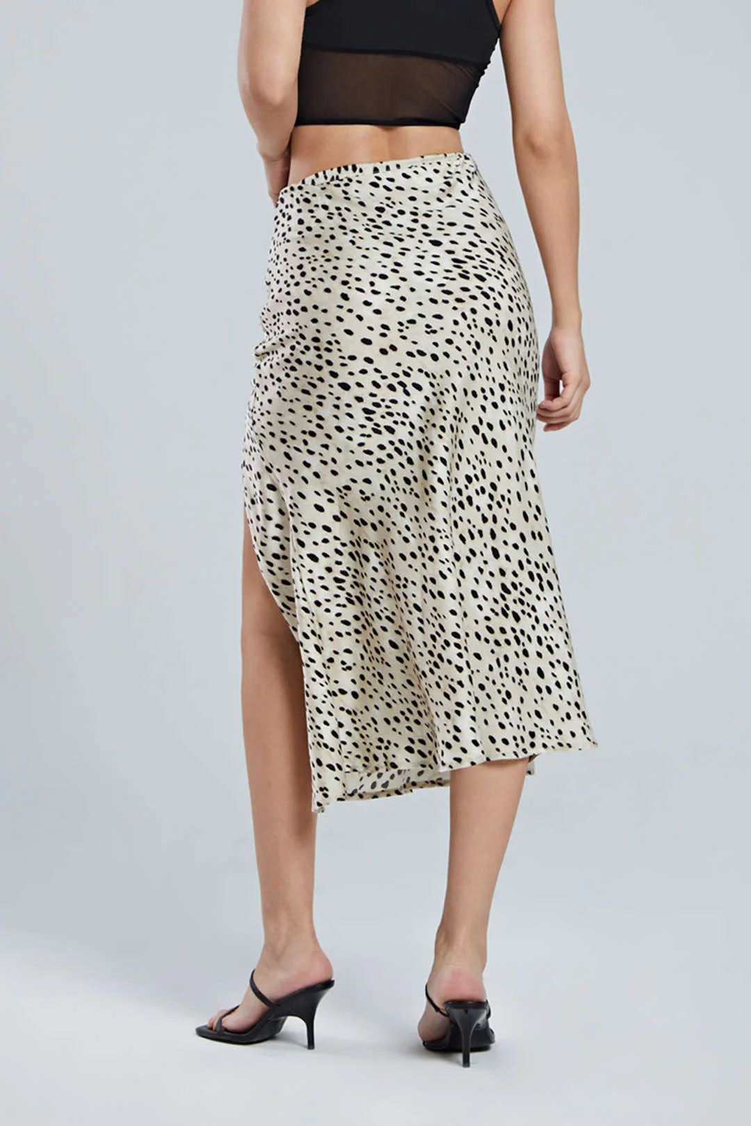 Leopard Print Drawstring Split Skirt
