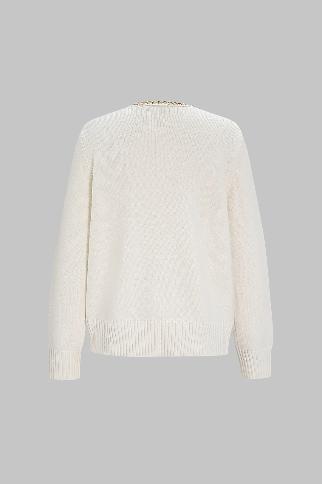 Knit V-Neck Chain Long-Sleeve Top