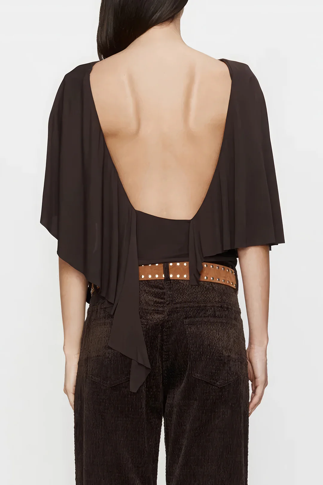 Ruched Asymmetric Backless Short-Sleeved Top