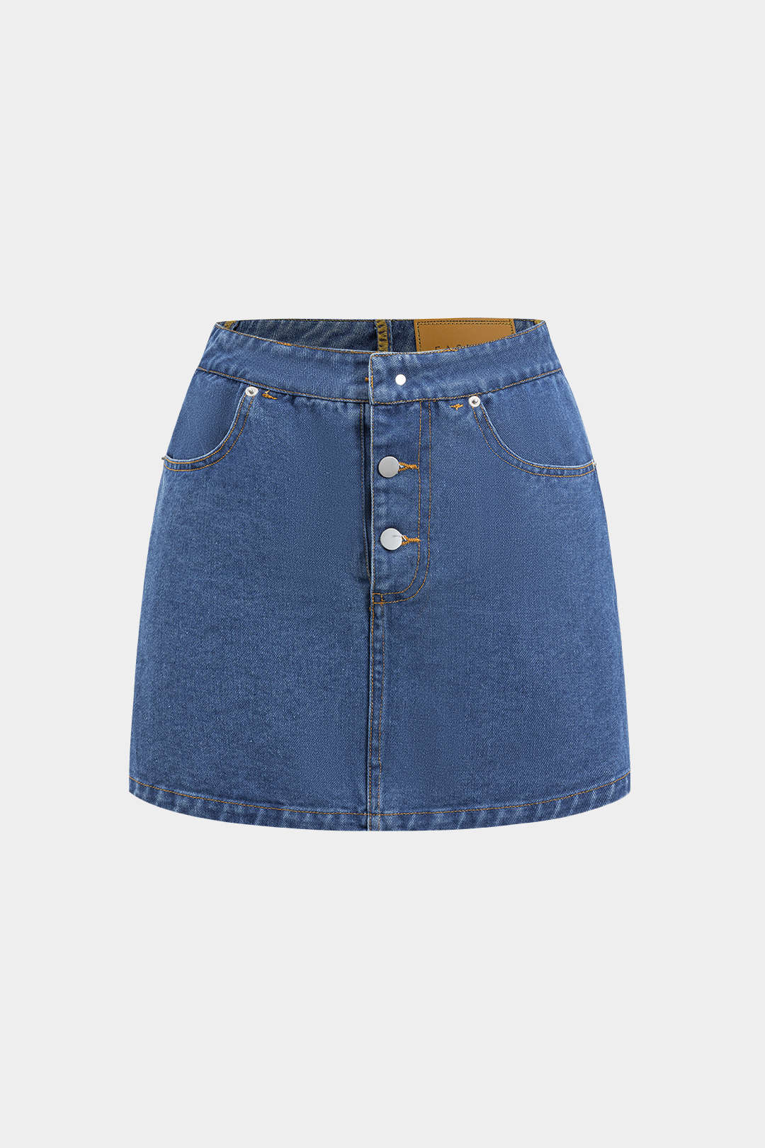 Reversible Letter Print Pocket Denim Mini Skirt