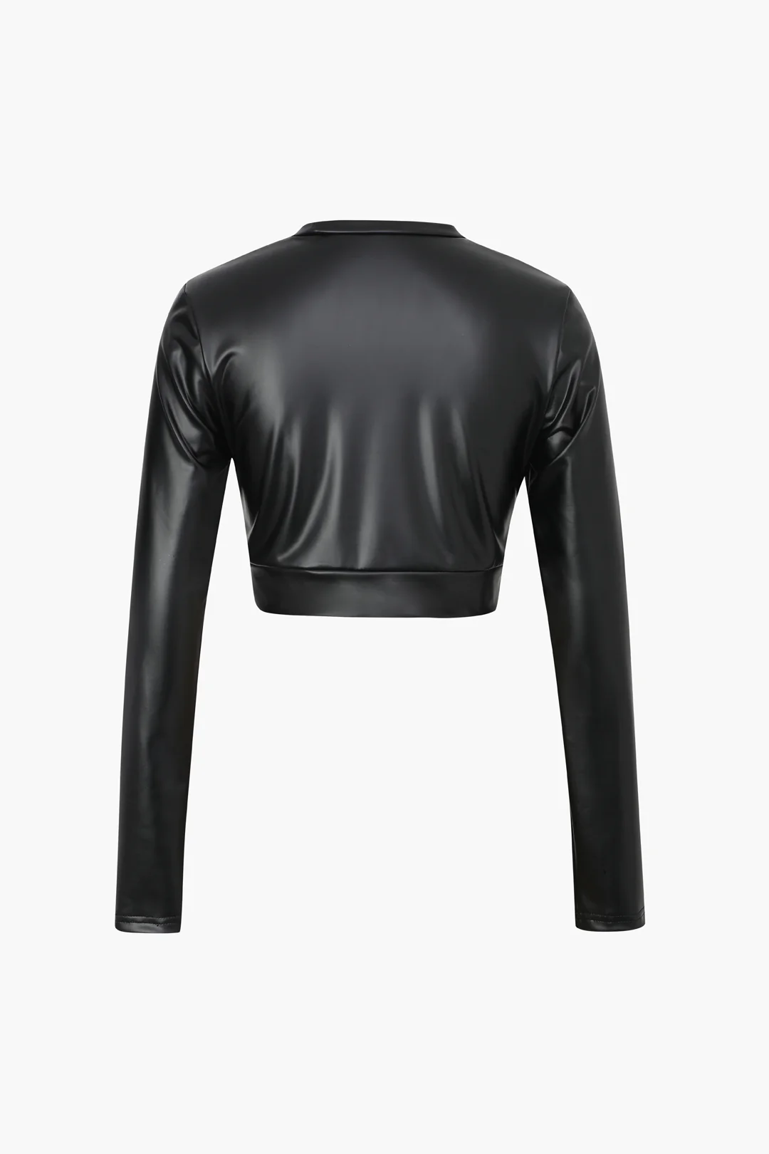 Twisted Hem Faux Leather Long-Sleeved Top