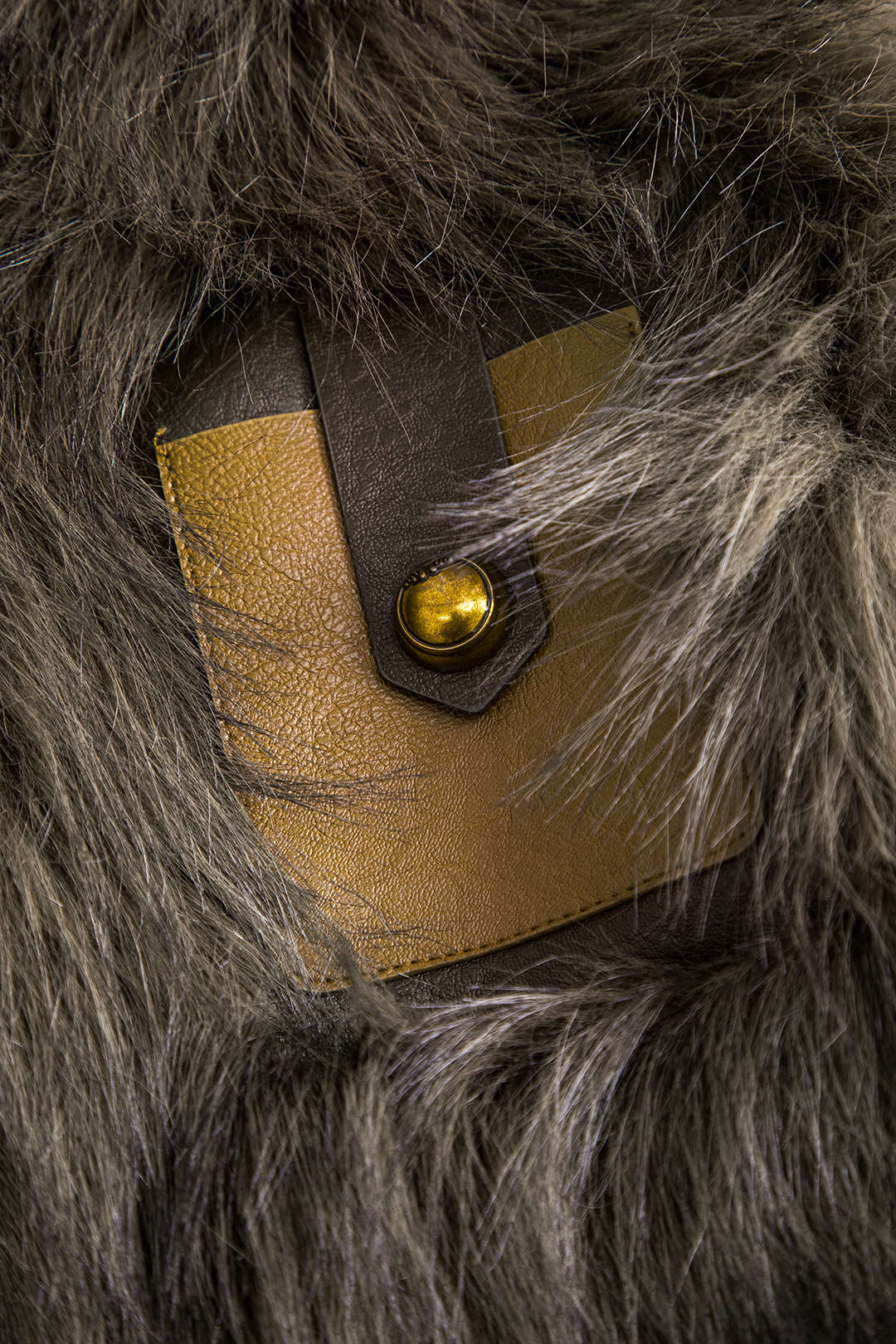 Faux Leather Fur Button Patchwork Coat