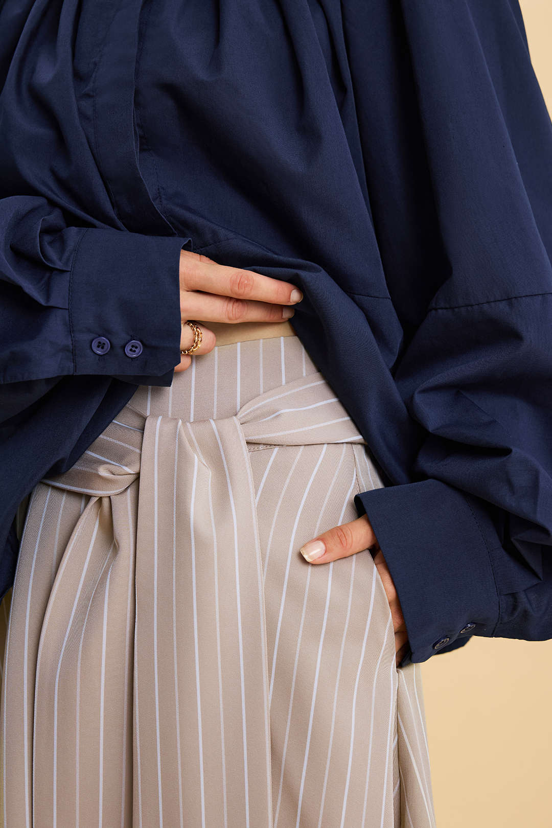 Stripes Print High Waist Tie-Up Skirt