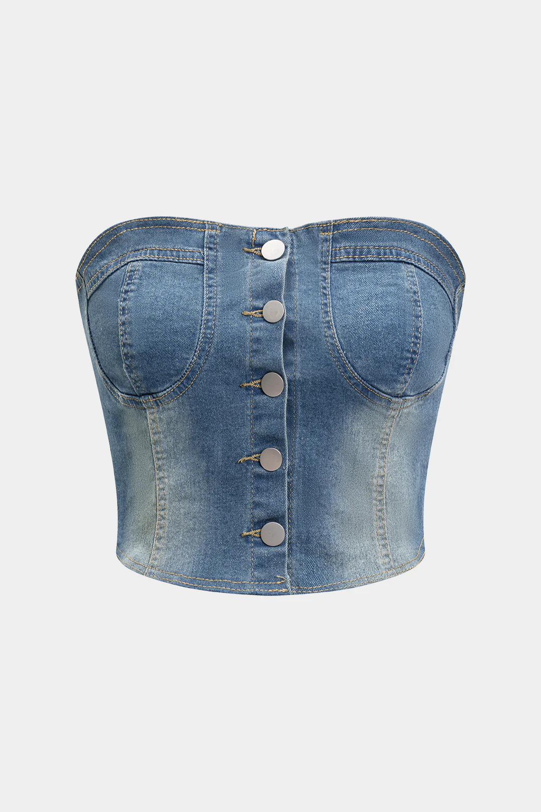 Washed Denim Zipper Crop Top and Pocket Skirt Set