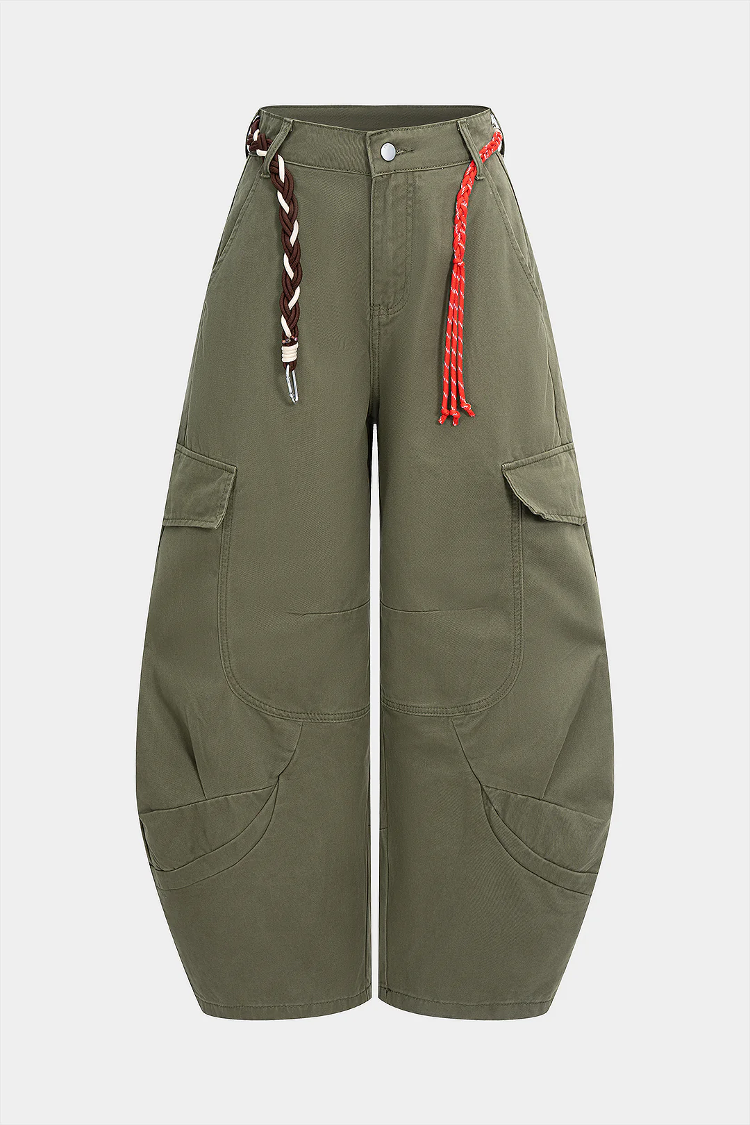 Denim Pocket Belted Barrel-style Jeans