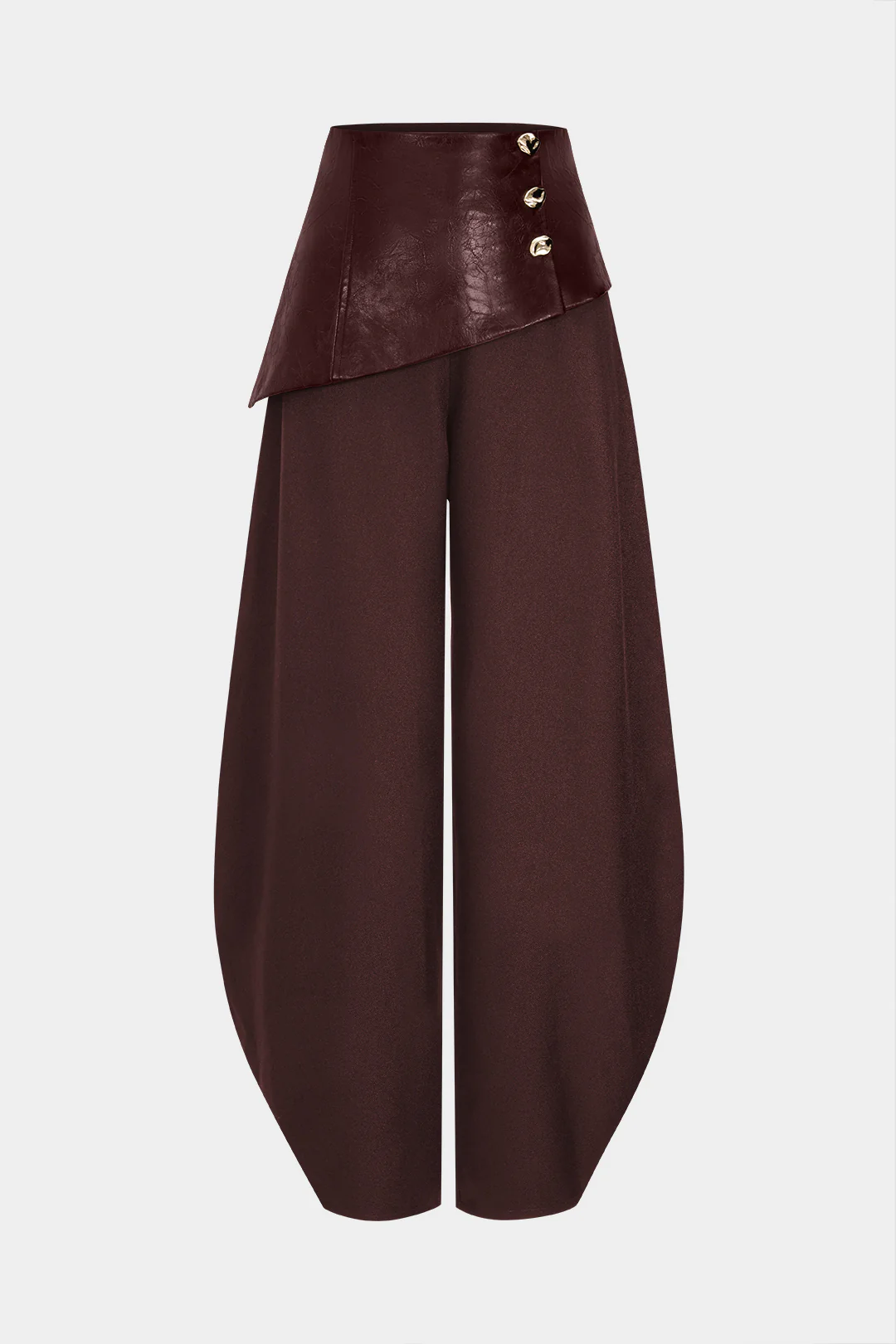 Faux Leather Metallic Asymmetrical Patchwork Trousers