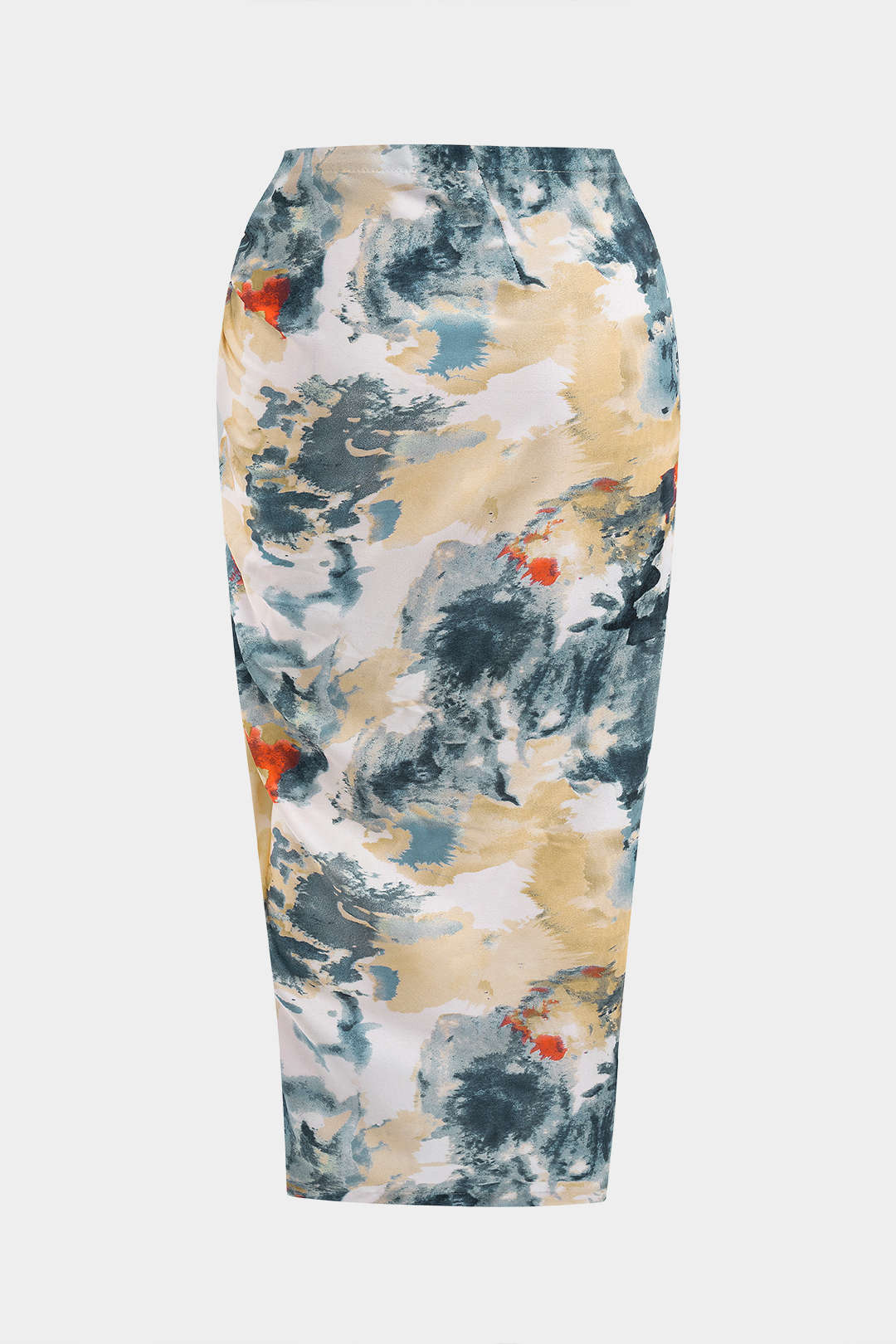 Plus Size Abstract Print Satin High-Waist Wrap Knot Skirt