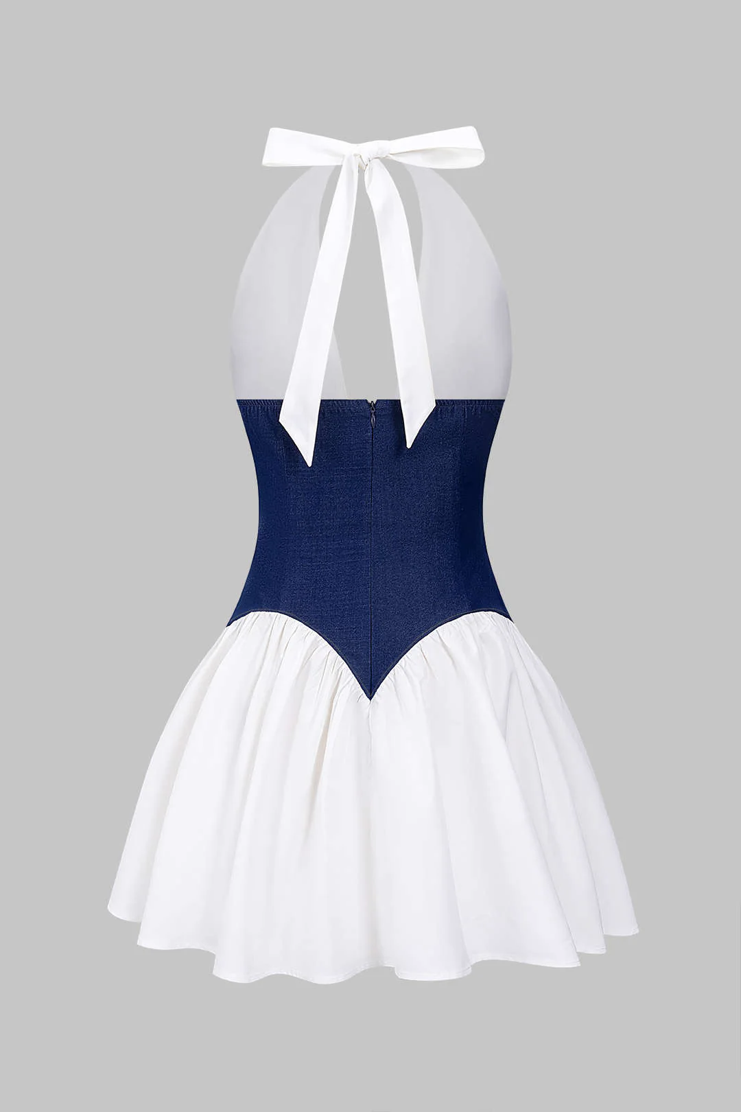 Denim Patchwork Halter Neck Backless Sleeveless Mini Dress