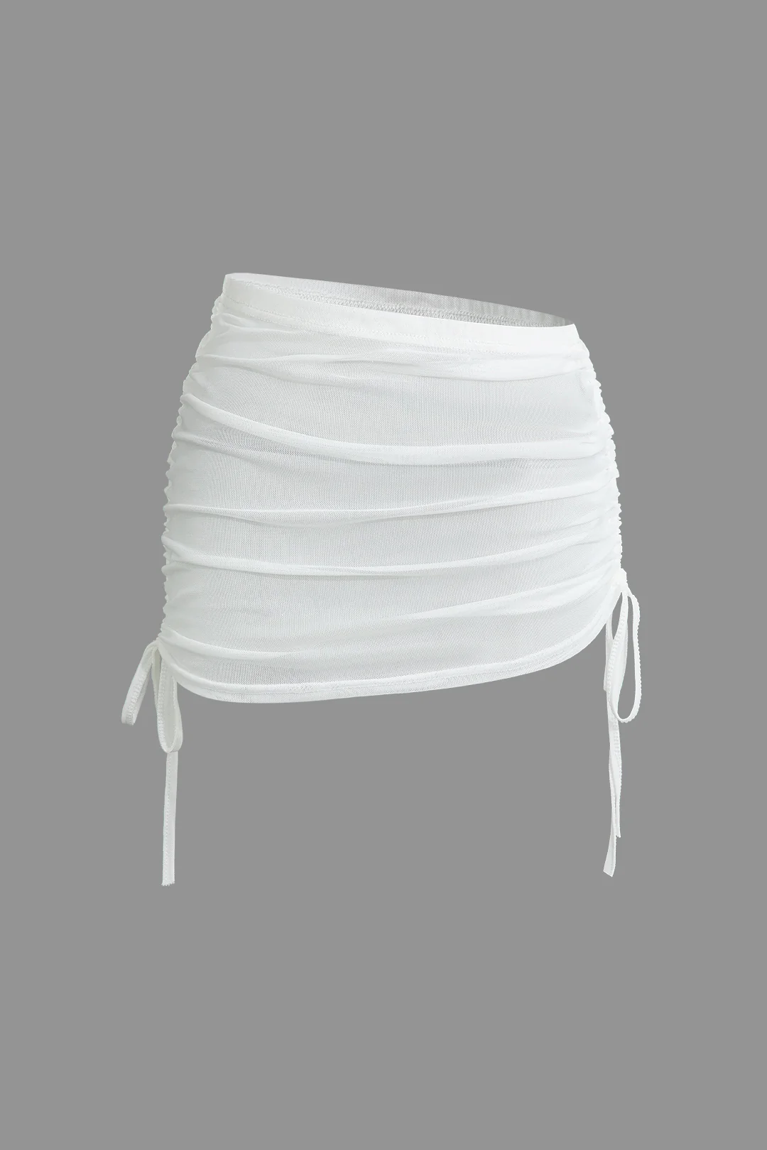 Cowl Neck Backless Tie Mesh Top and Asymmetrical Mini Skirt Outfit Set