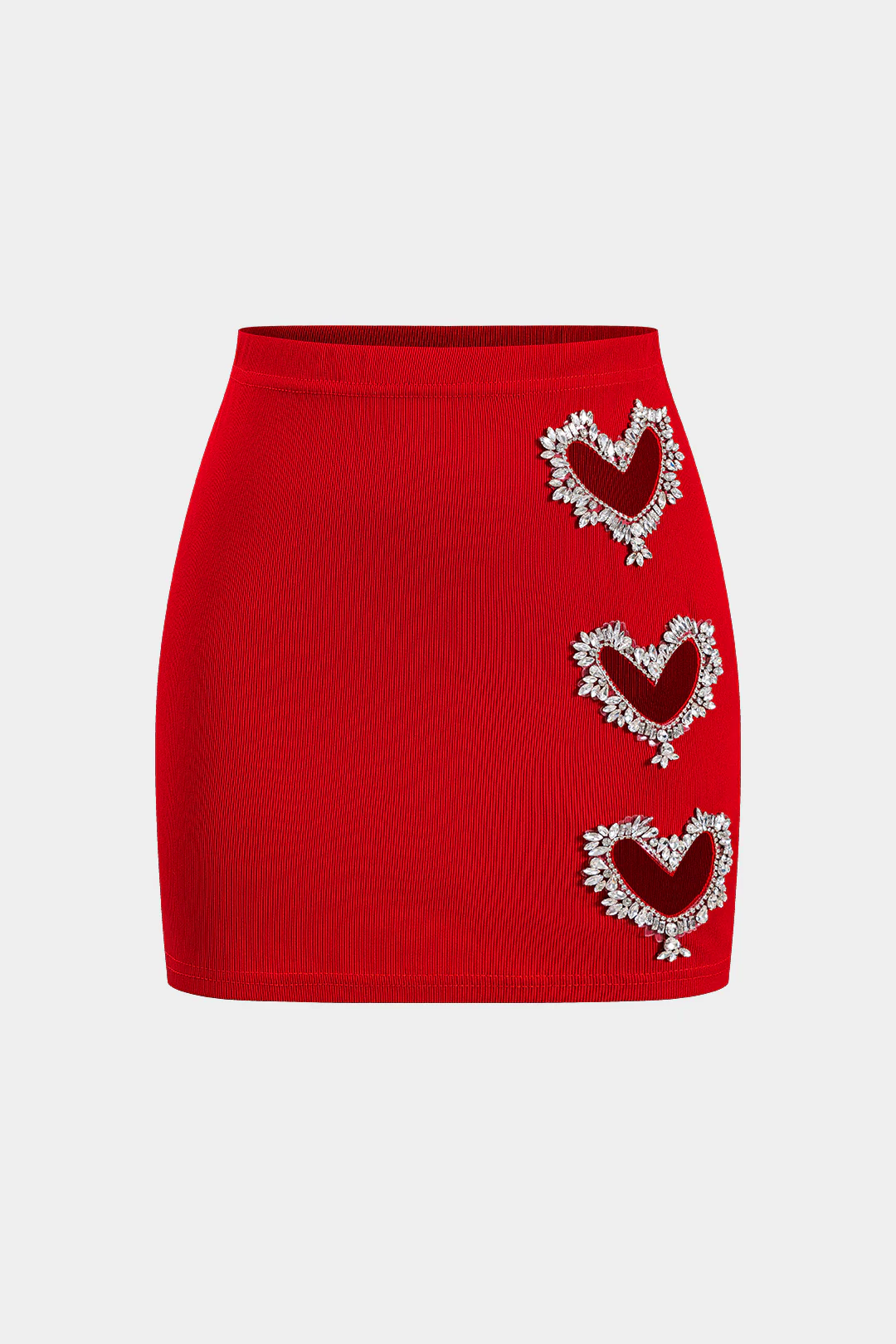 Heart Shape Rhinestone Mock Neck Long Sleeve Top And Skirt Set