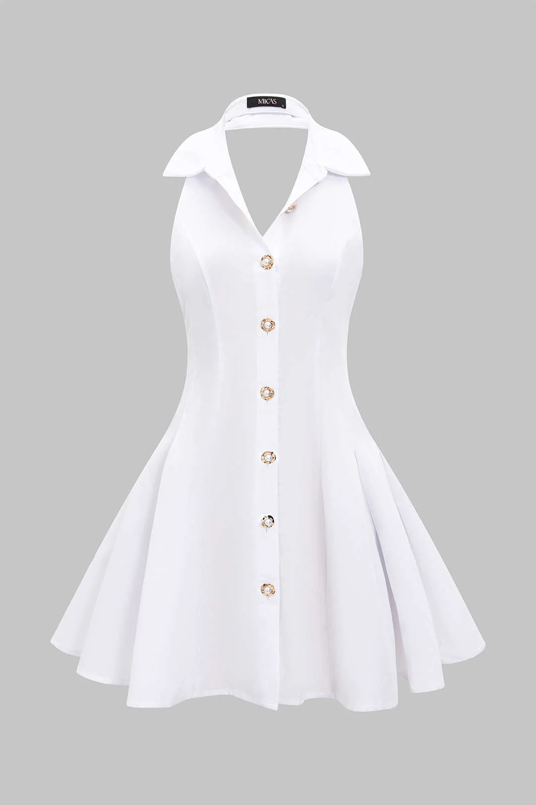 Metallic Button Sleeveless Short Dress