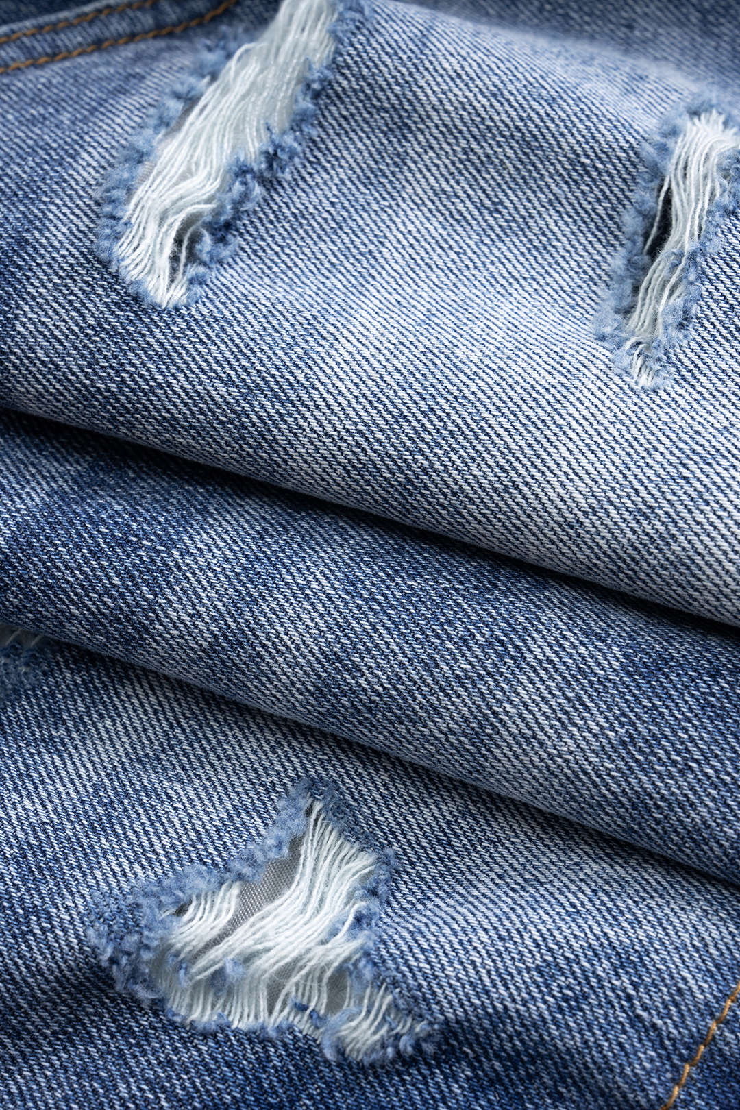 Washed Ripped Patchwork Denim Skirt with Buttons