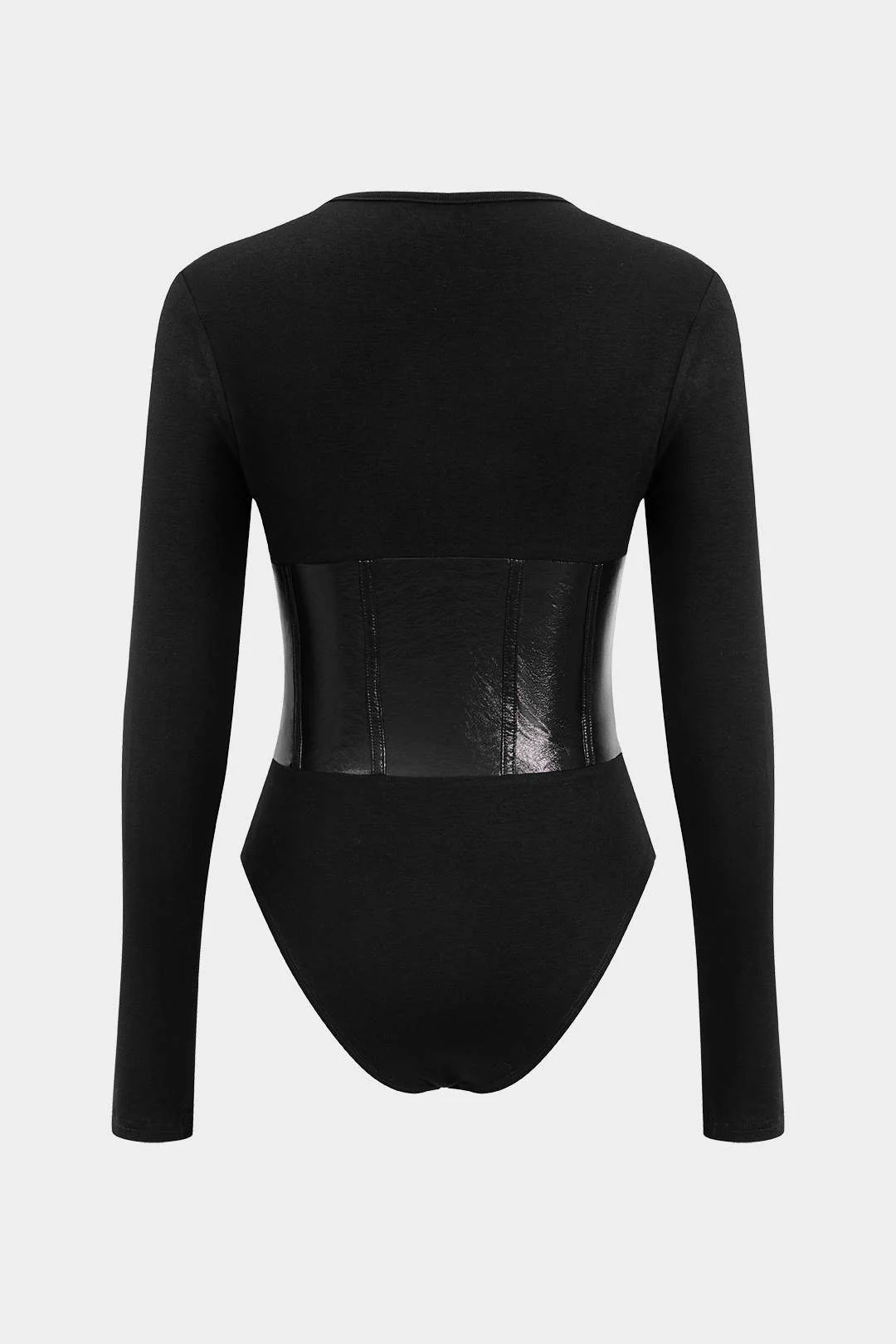 Patchwork Faux Leather Long-Sleeved Bodysuit