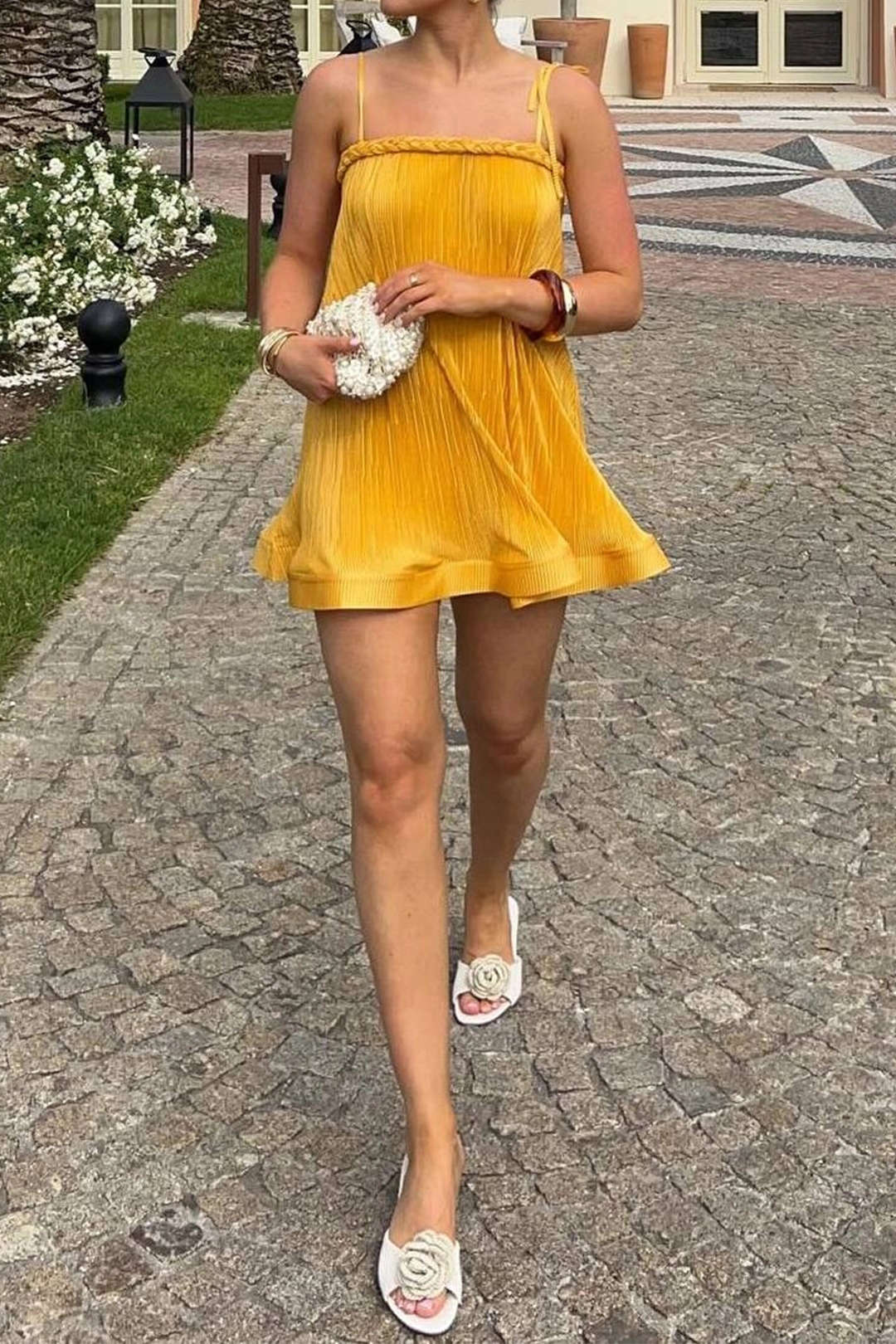 Pleated Tie-Up Slip Sleeveless Mini Dress