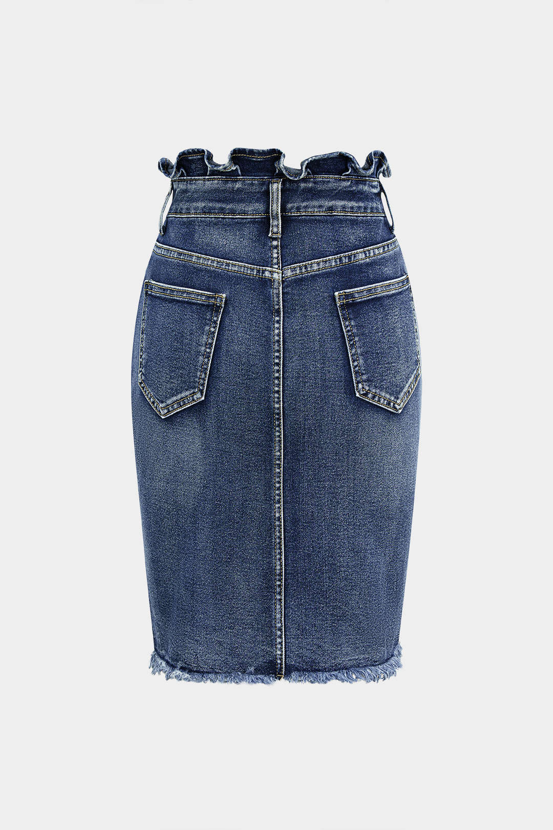 Denim Ruffle Asymmetrical Frayed Skirt