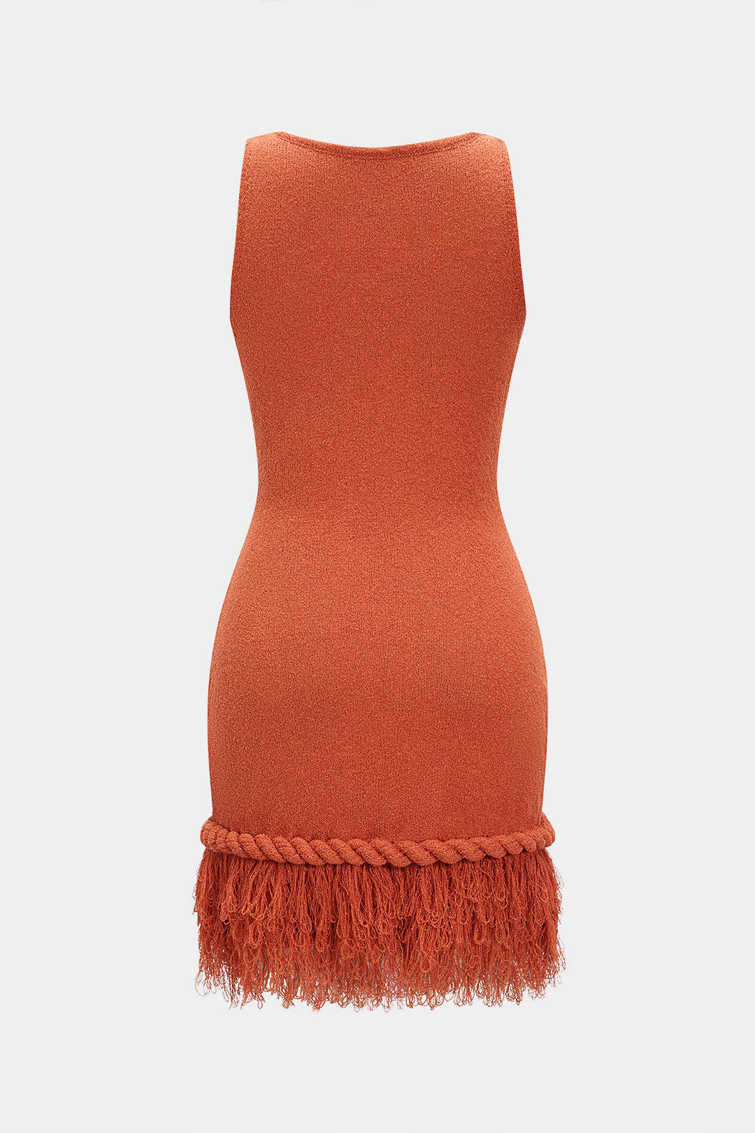 Knit Fringe V-Neck Sleeveless Dress