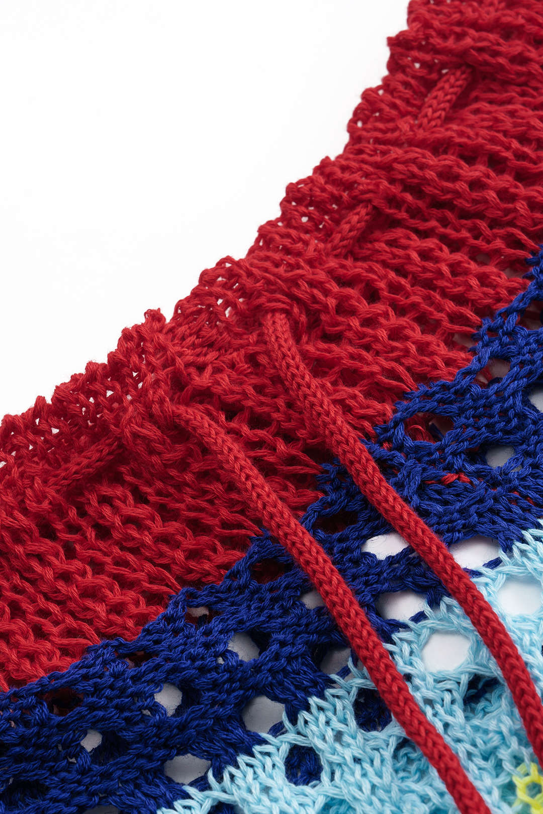 Contrasting Knit Hollow-Out Drawstring Shorts