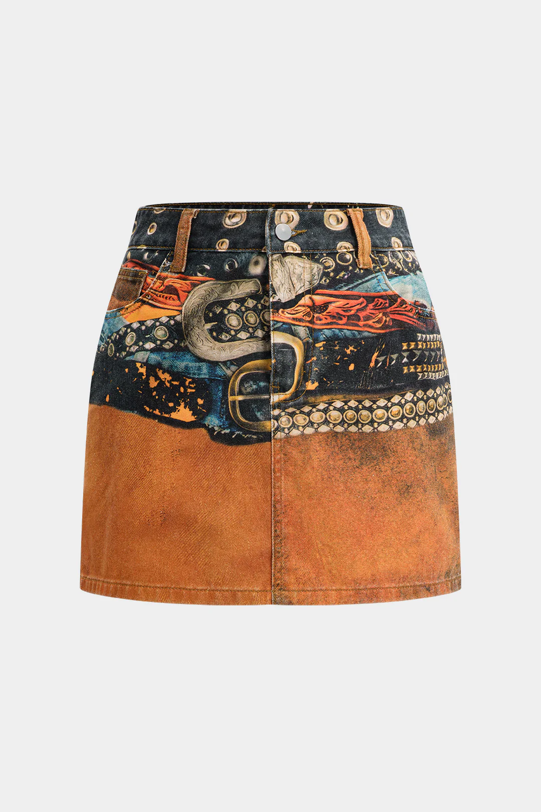 Vintage Print Denim Skirt